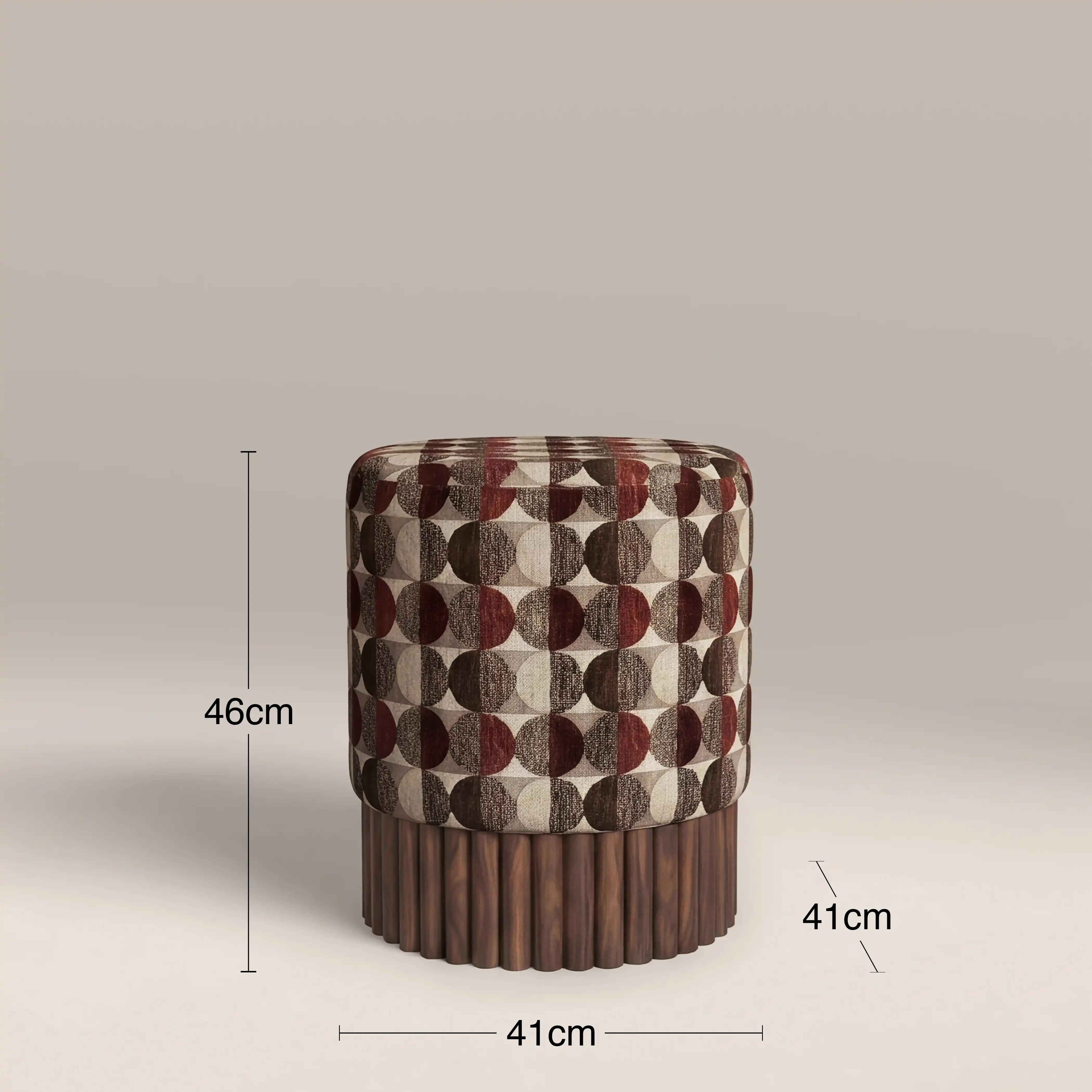 Oberon Pouffe | Multicolour Orbis Patterned Fabric & Walnut - Image 4