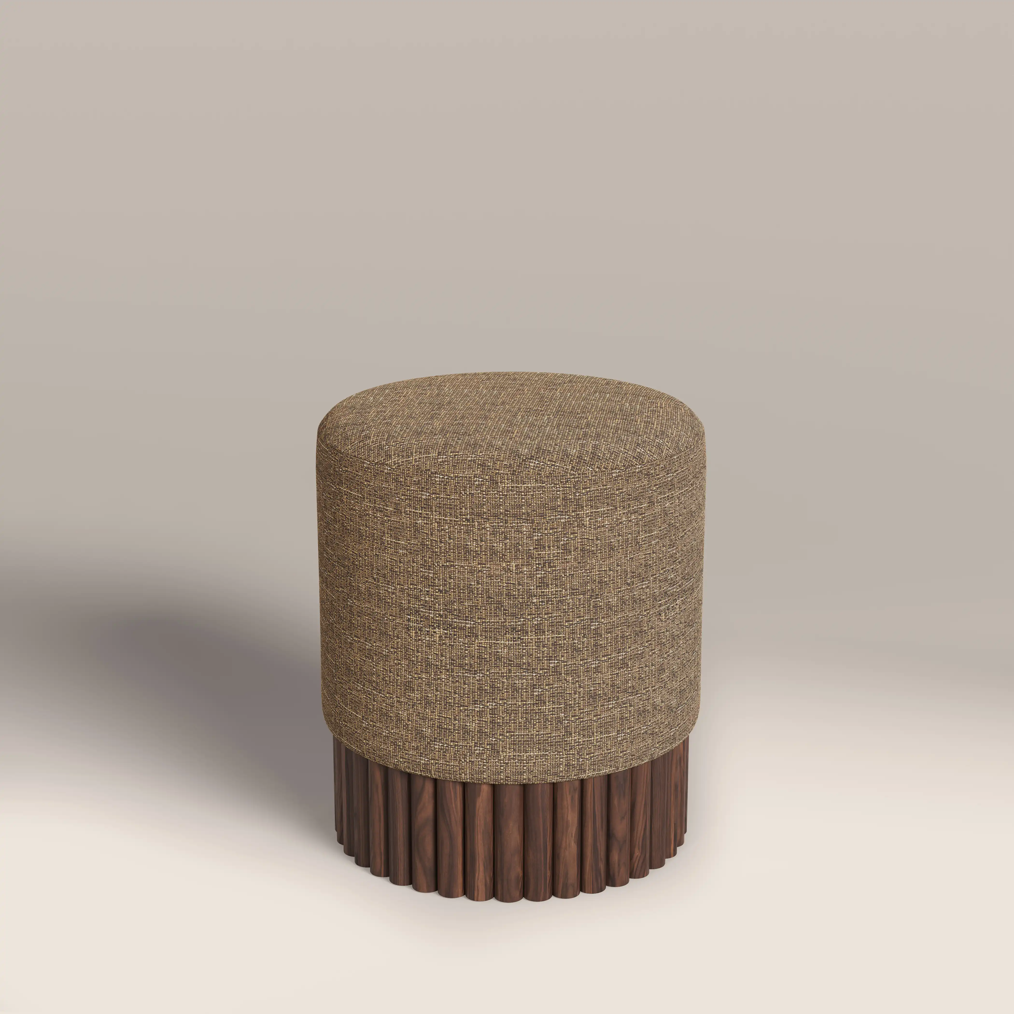 Oberon Pouffe | Speckled Cappuccino Boucle & Walnut - Image 2