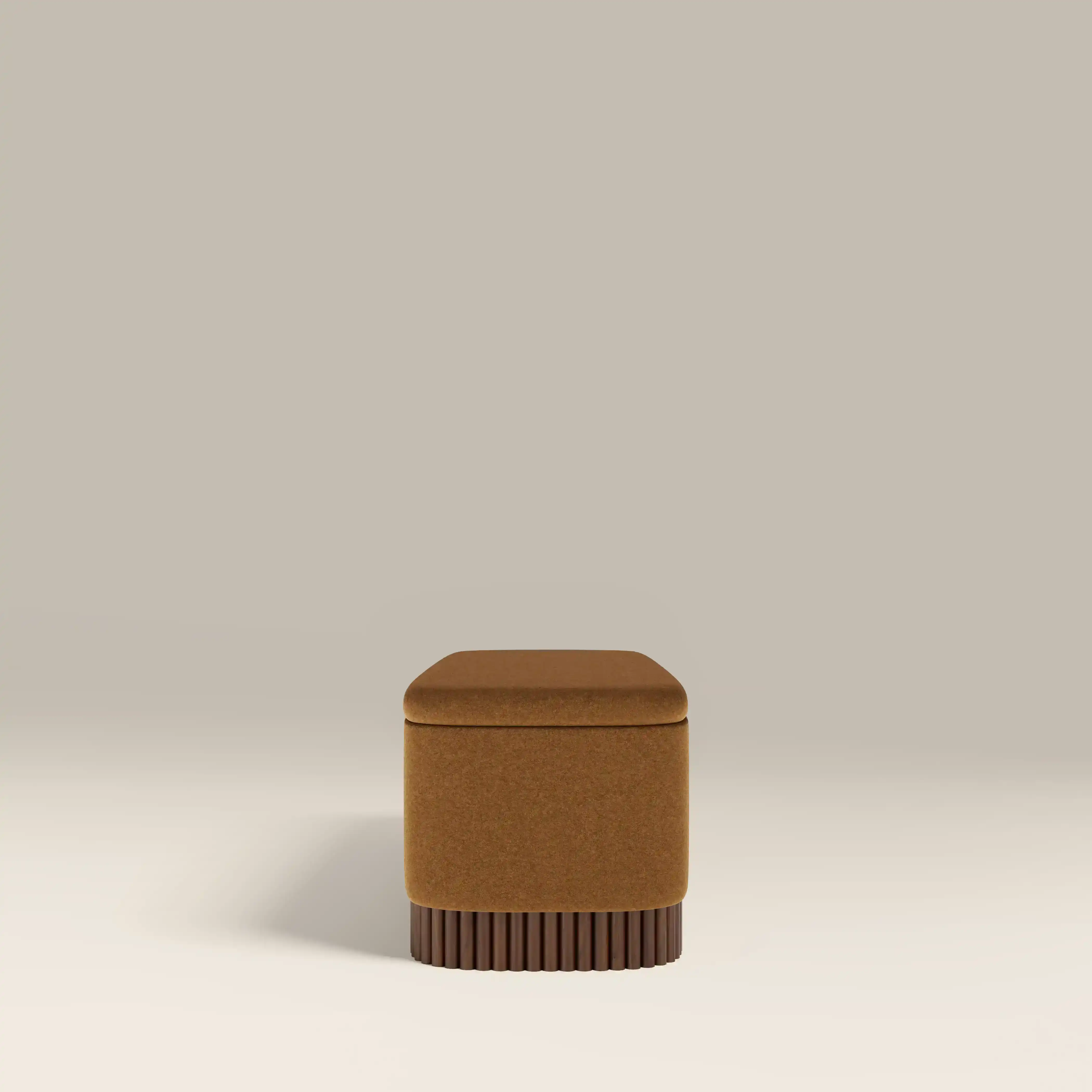 Oberon Storage Ottoman | Caramel Sustainable Mohair Velvet & Walnut - Image 5
