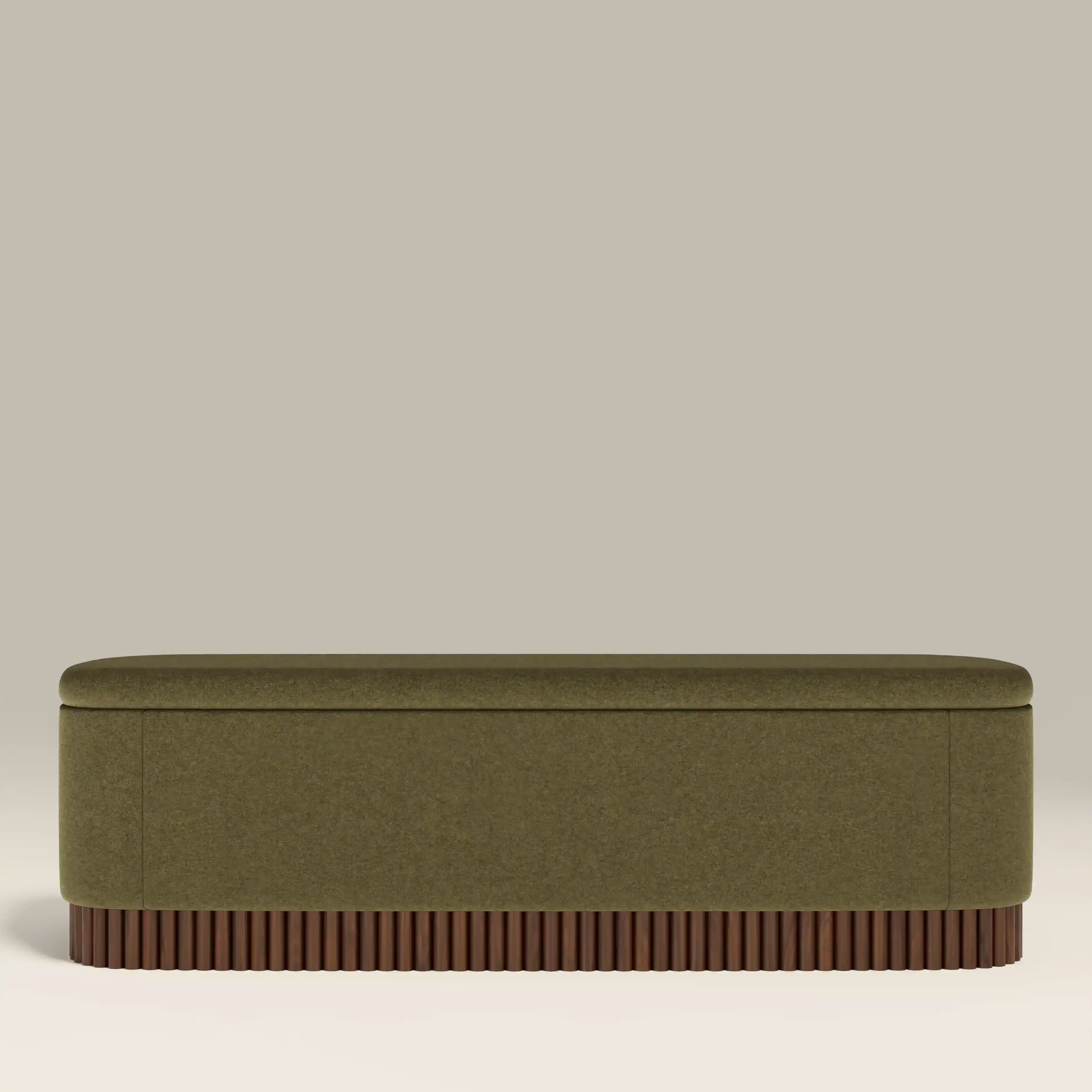 Oberon Storage Ottoman | Moss Green Sustainable Mohair Velvet & Walnut