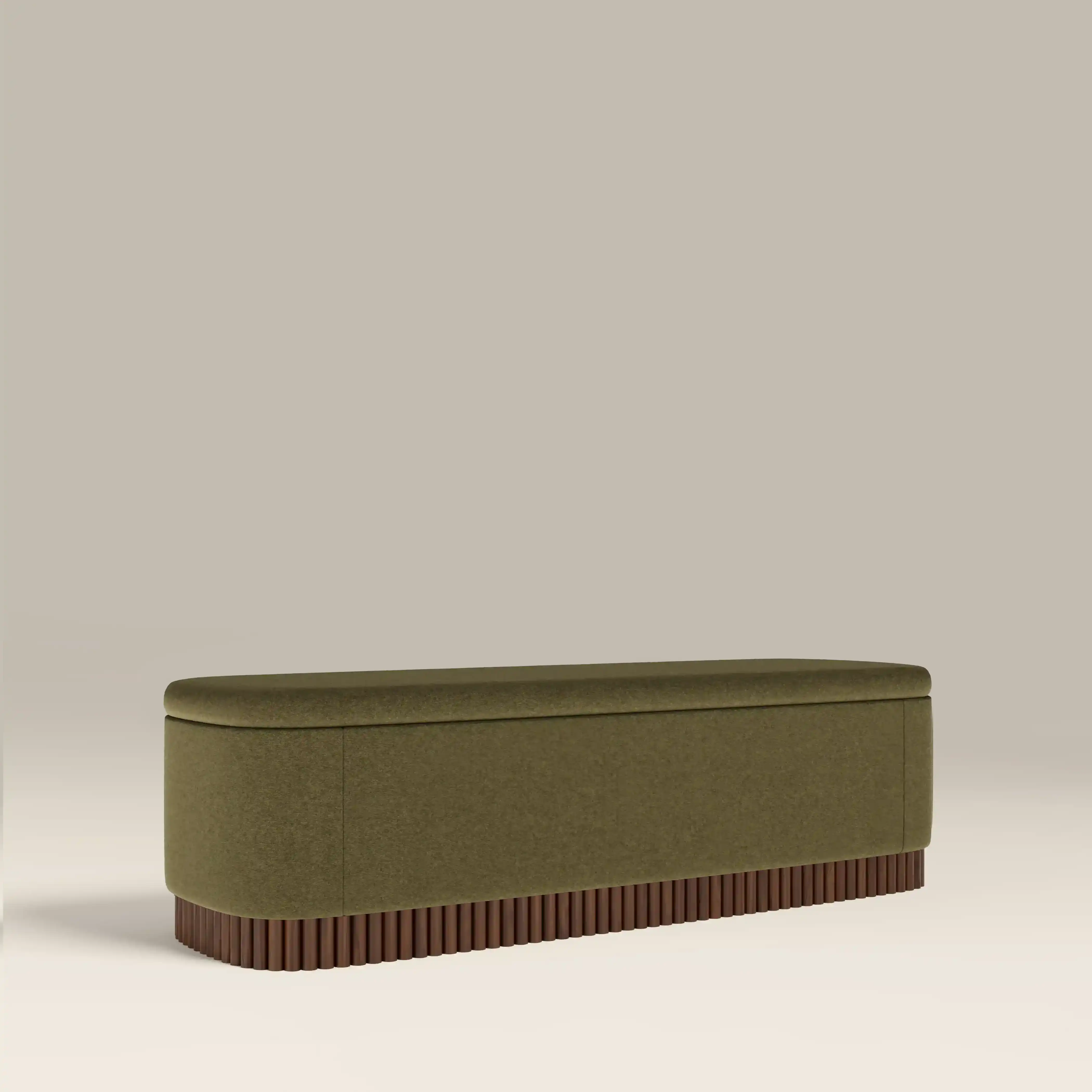 Oberon Storage Ottoman | Moss Green Sustainable Mohair Velvet & Walnut - Image 2