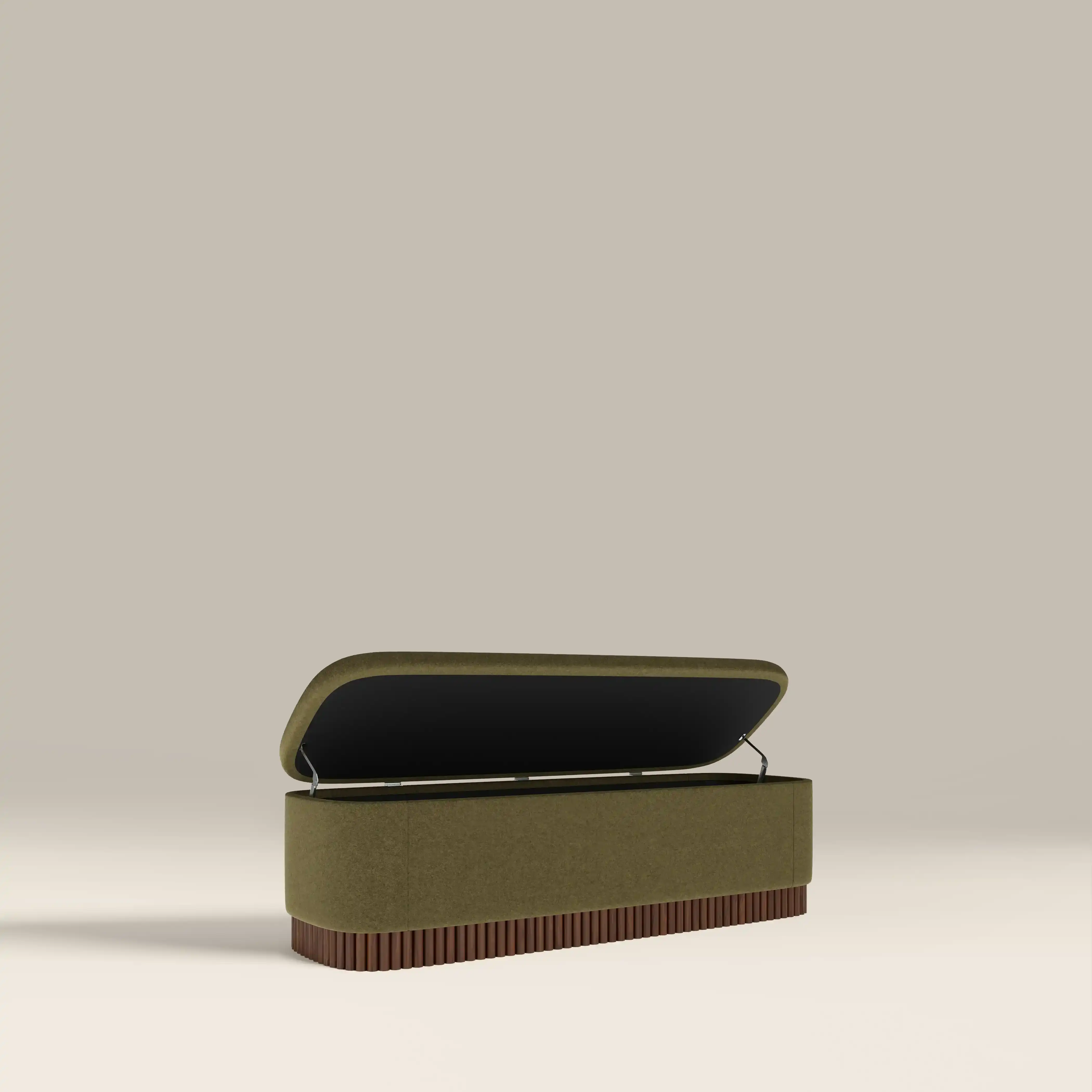 Oberon Storage Ottoman | Moss Green Sustainable Mohair Velvet & Walnut - Image 4