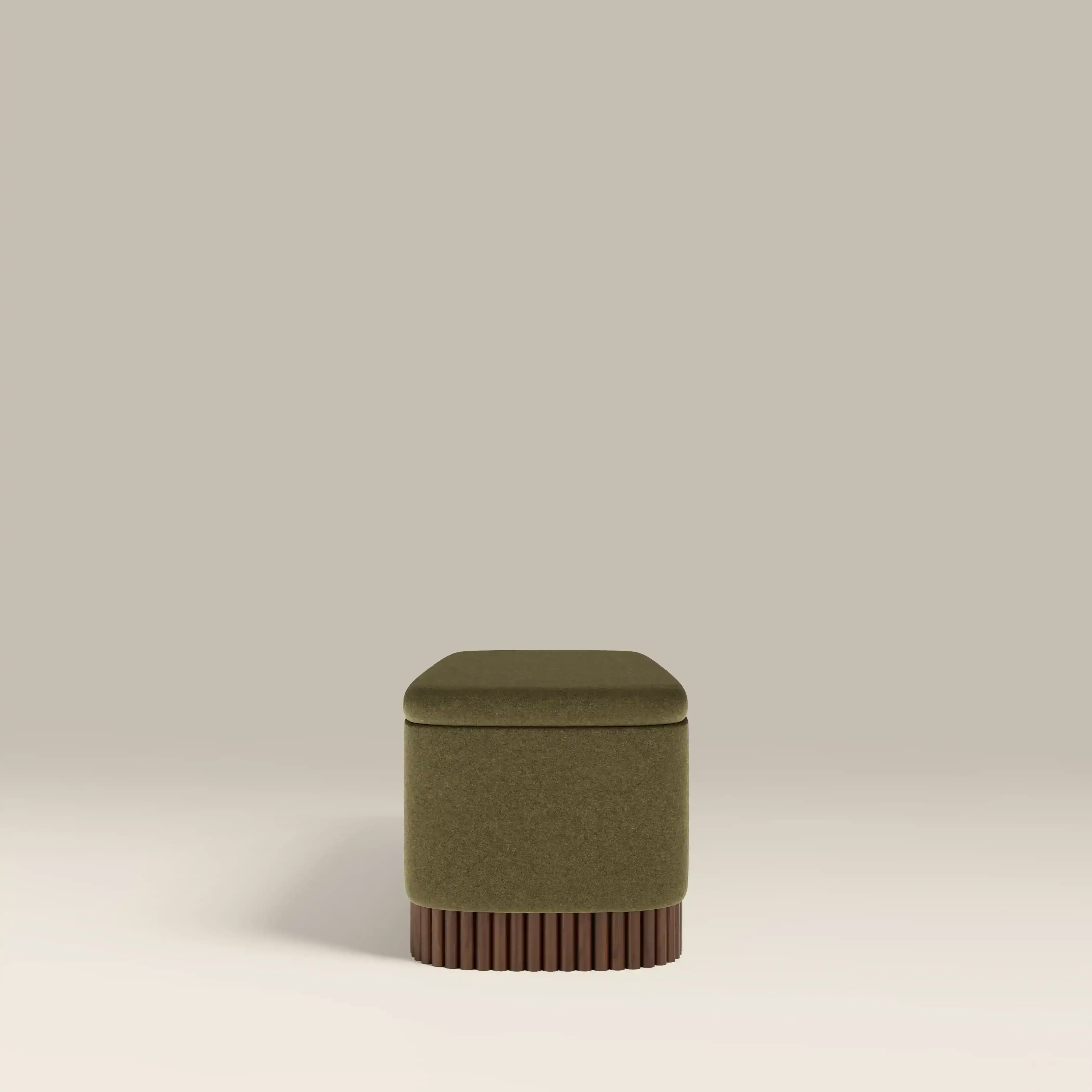 Oberon Storage Ottoman | Moss Green Sustainable Mohair Velvet & Walnut - Image 5