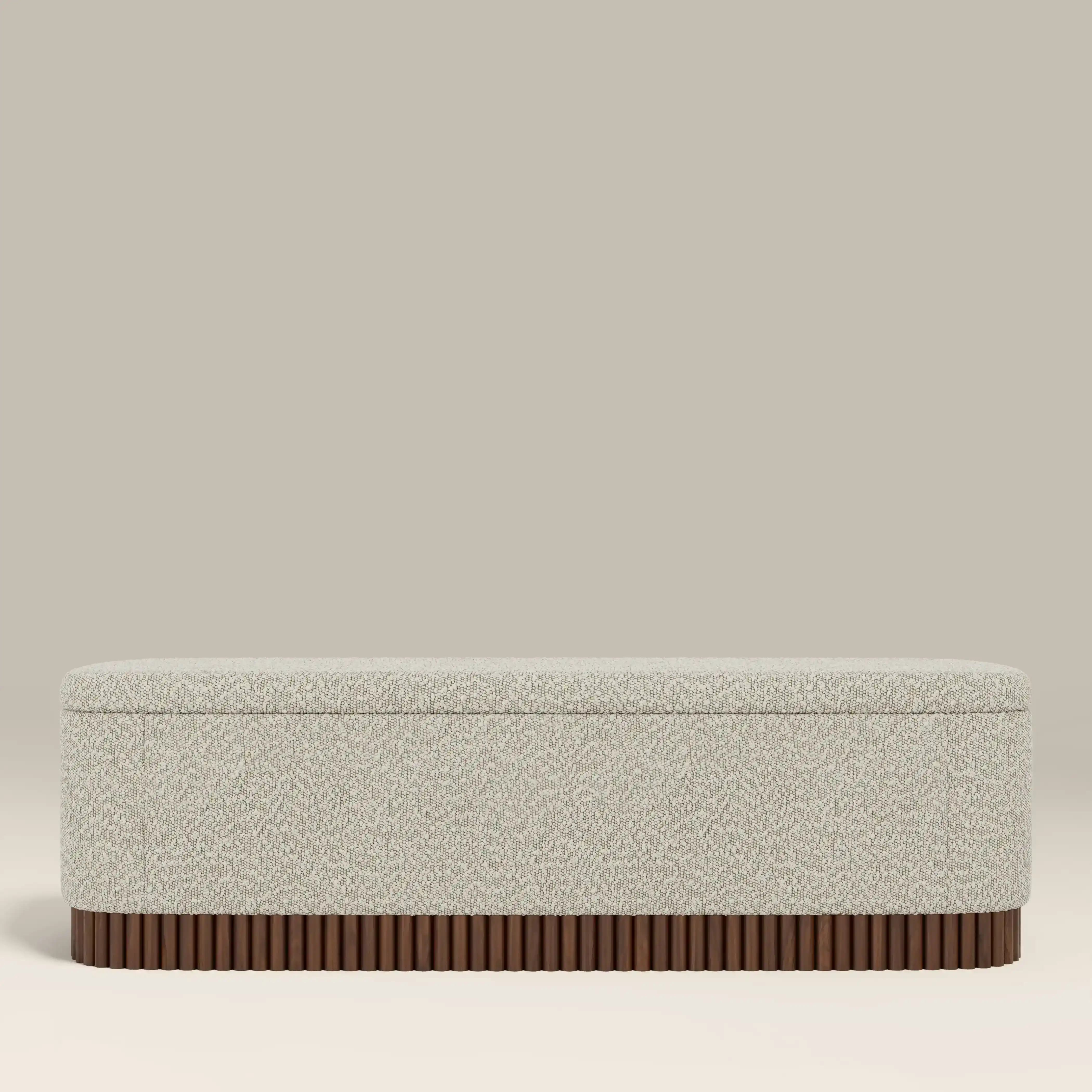 Oberon Storage Ottoman | Speckled Stone Sustainable Boucle & Walnut