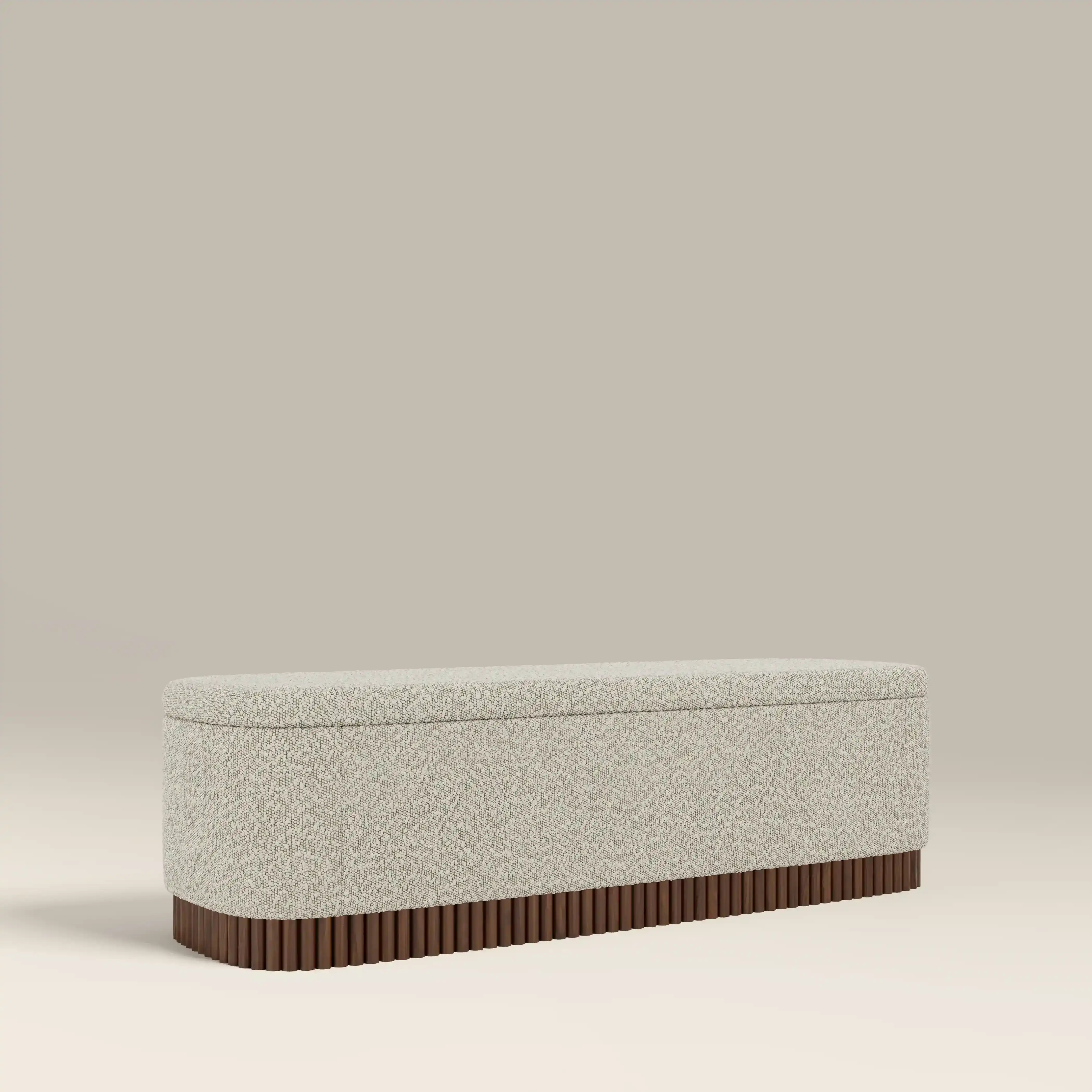 Oberon Storage Ottoman | Speckled Stone Sustainable Boucle & Walnut - Image 2