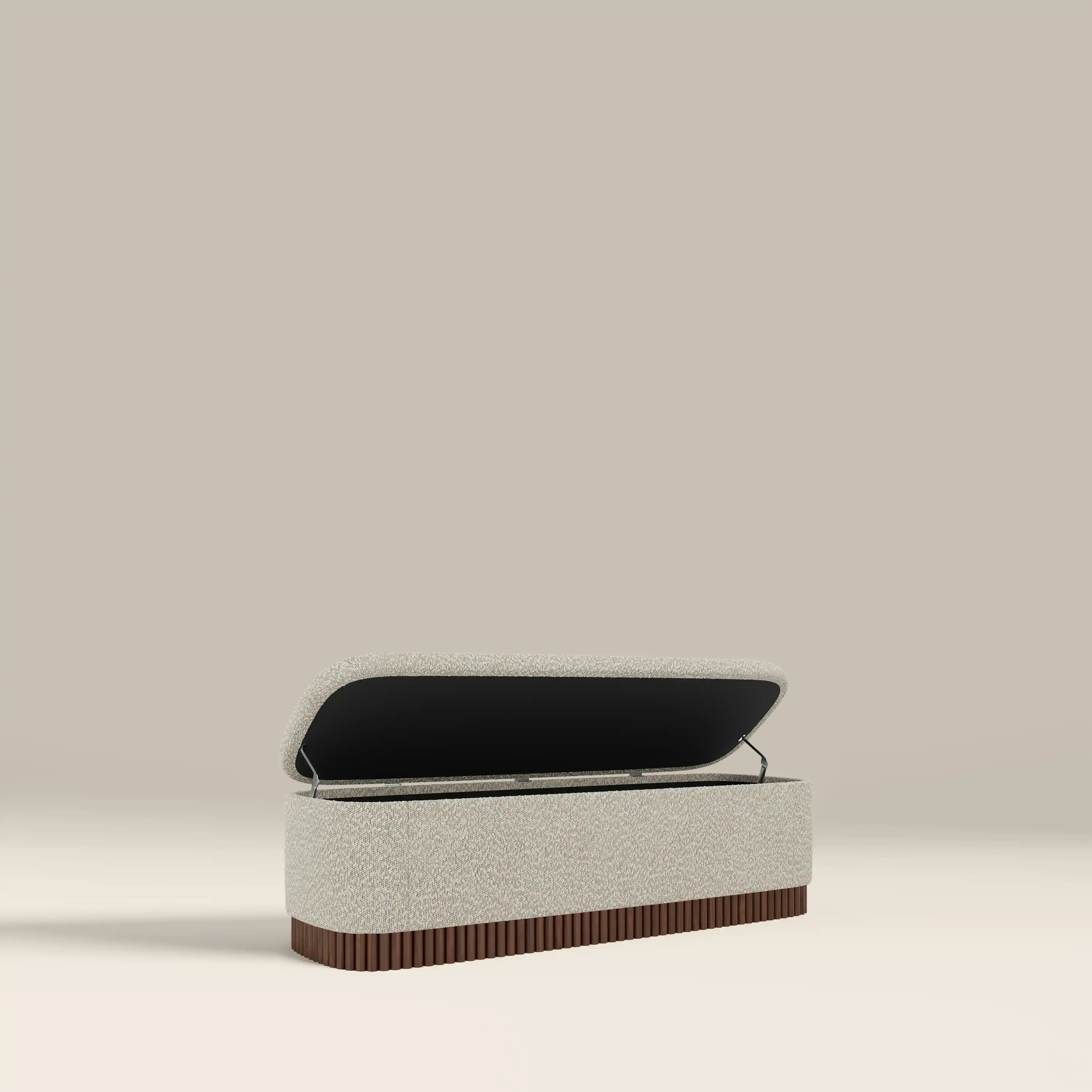 Oberon Storage Ottoman | Speckled Stone Sustainable Boucle & Walnut - Image 4