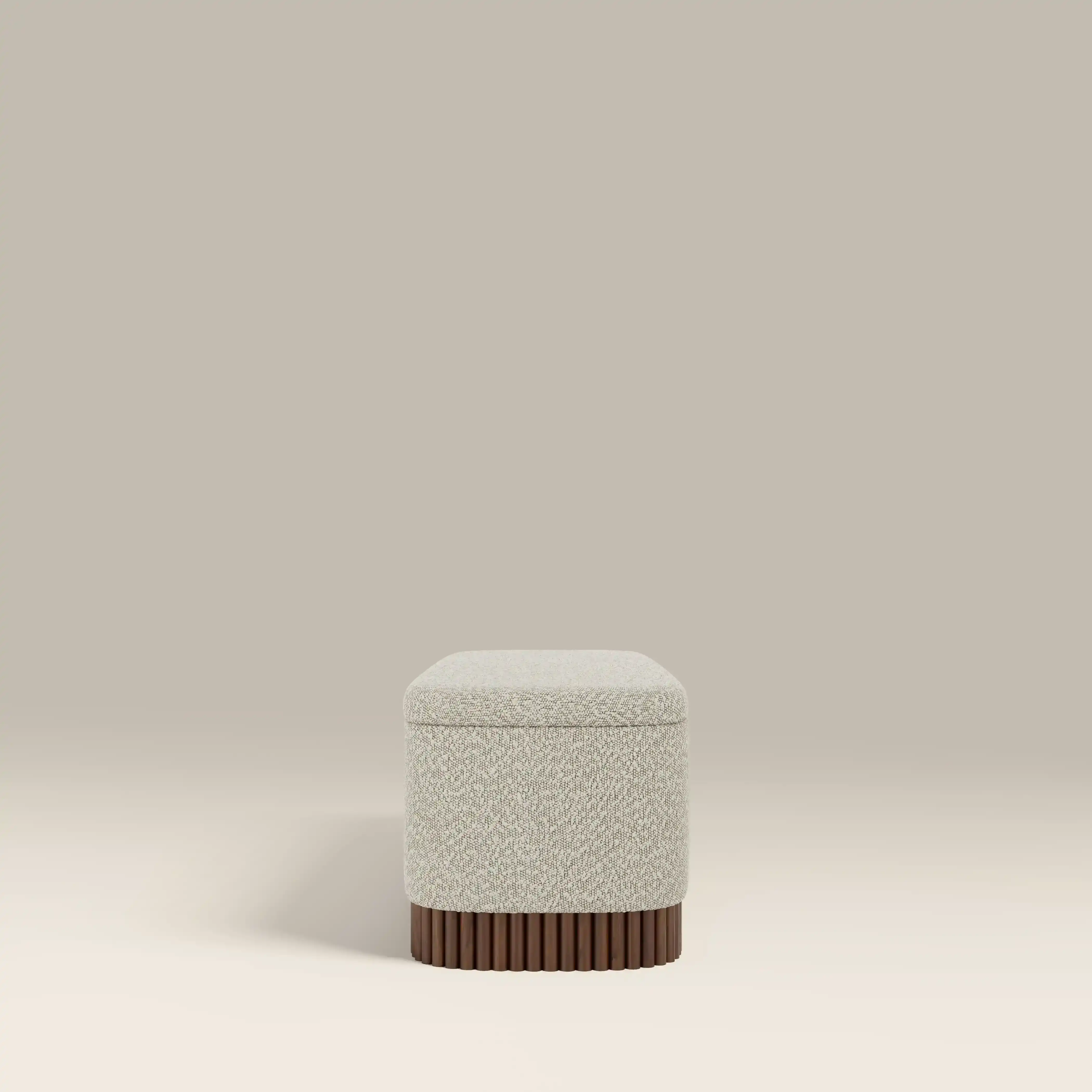 Oberon Storage Ottoman | Speckled Stone Sustainable Boucle & Walnut - Image 5
