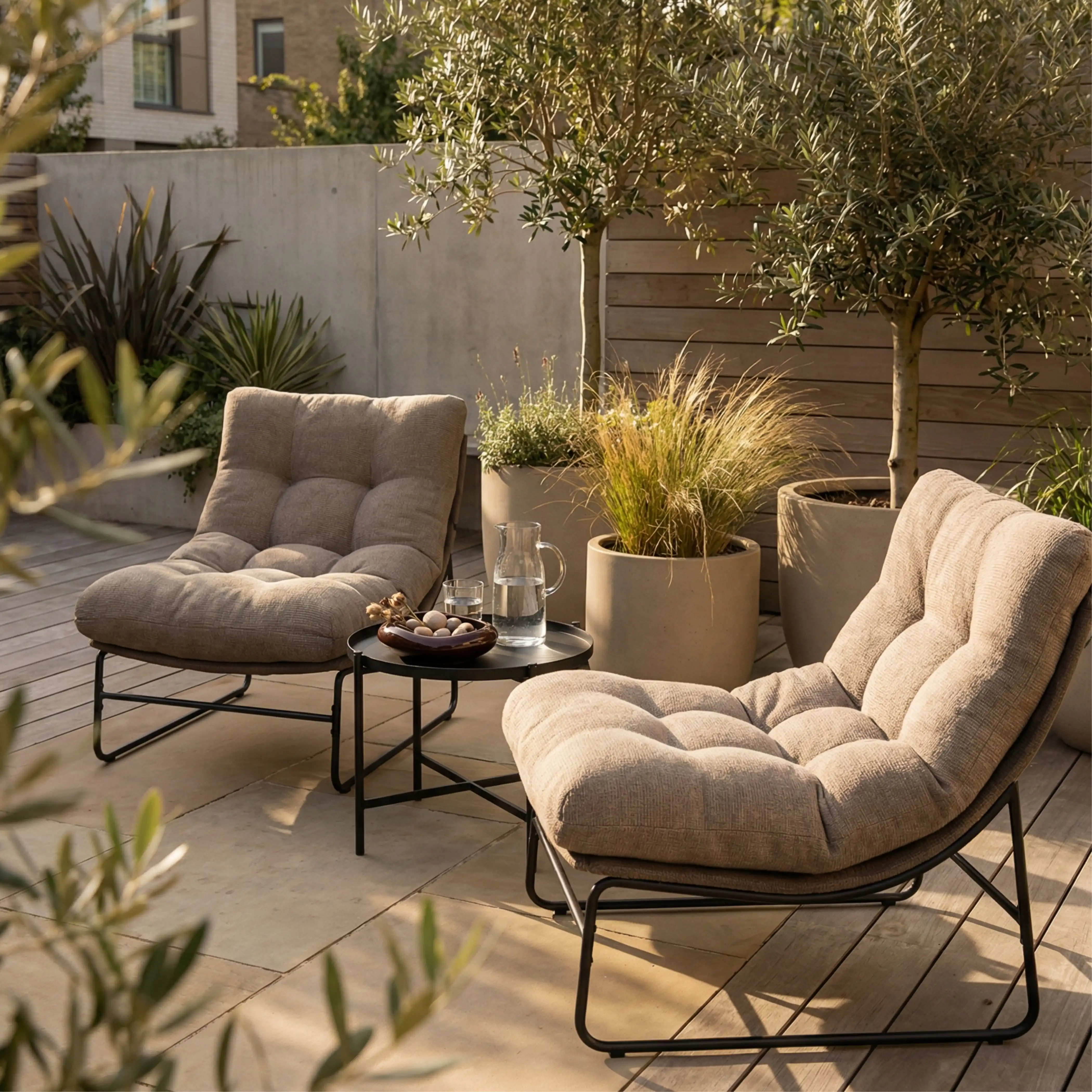 Odessa Garden Bistro Lounge Set | Natural Boucle & Charcoal Black