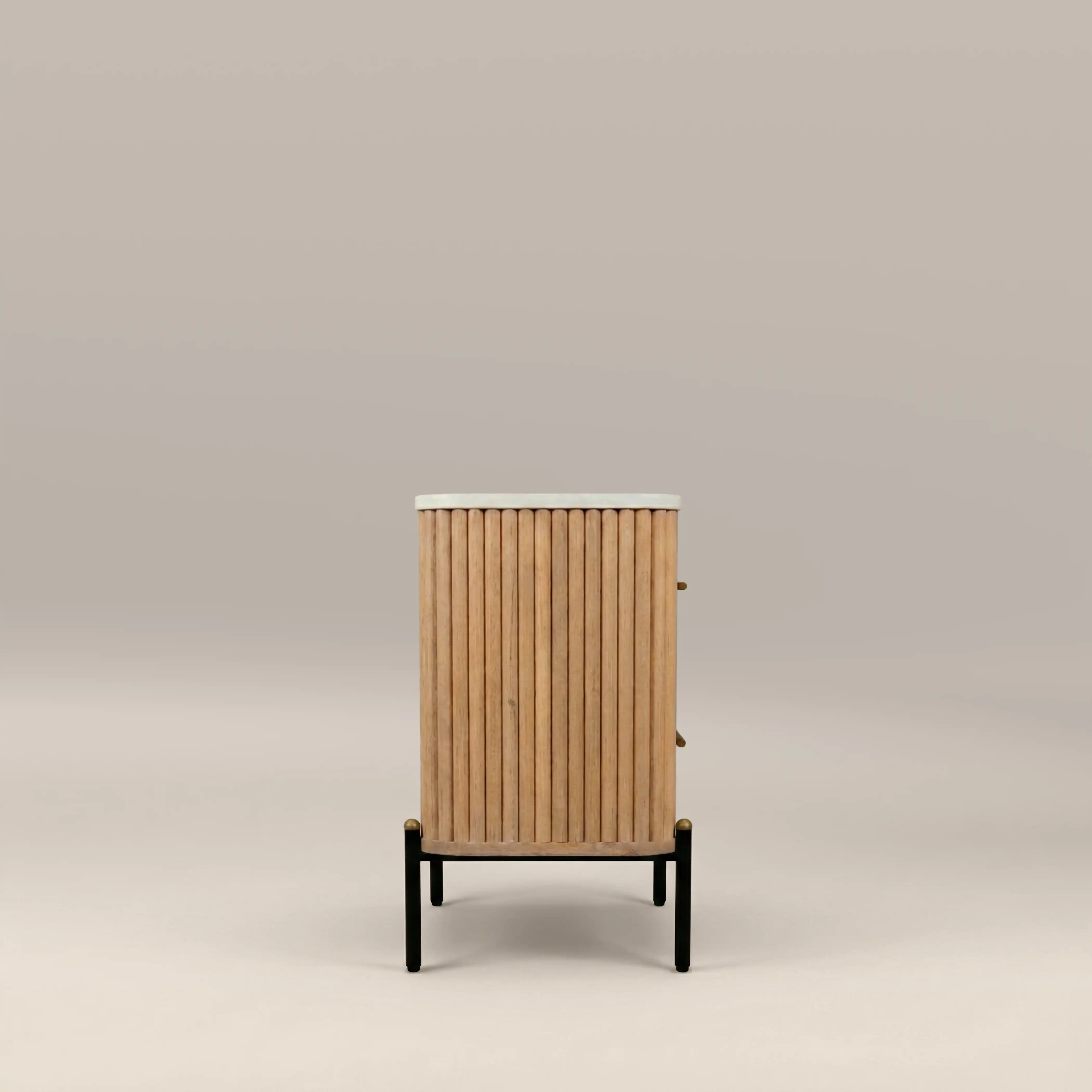 Oliver 2 Drawer Rectangle Bedside Table | White Marble & Natural - Image 4