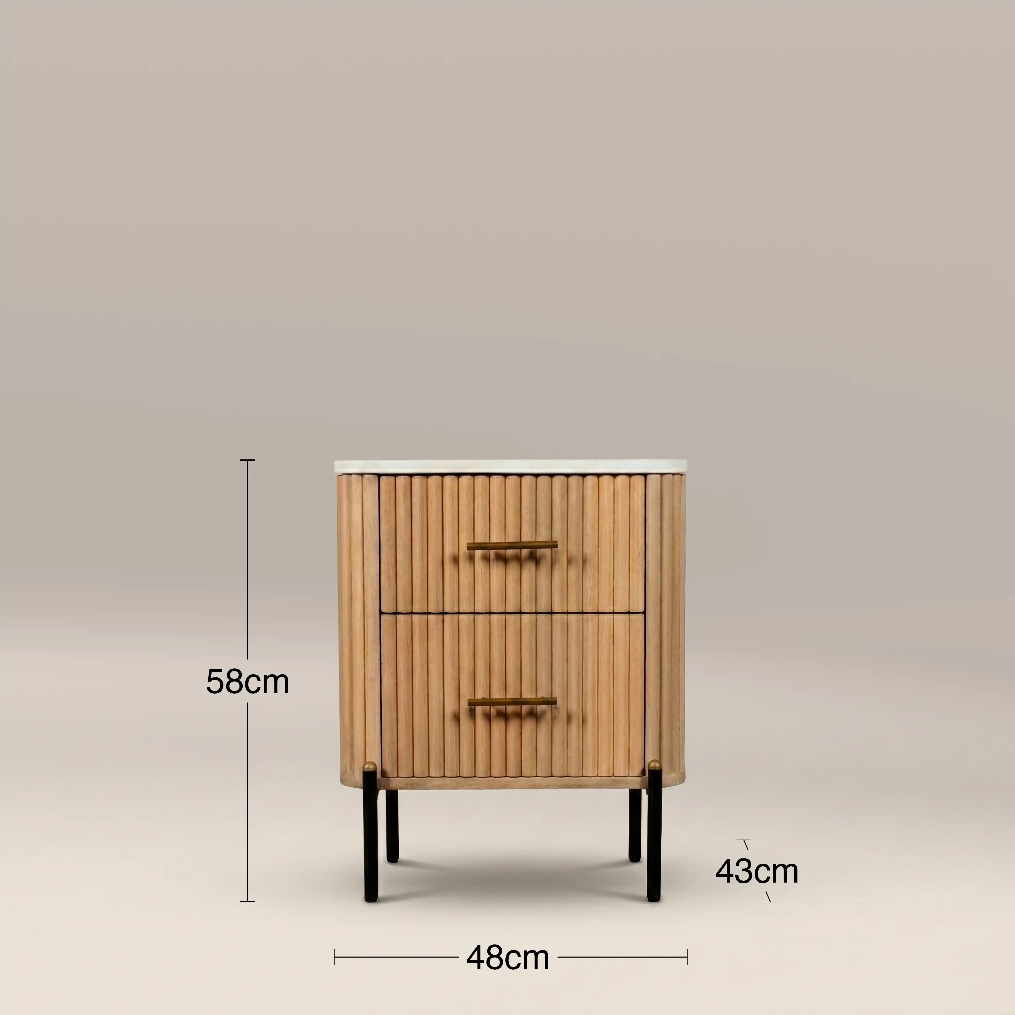 Oliver 2 Drawer Rectangle Bedside Table | White Marble & Natural - Image 5