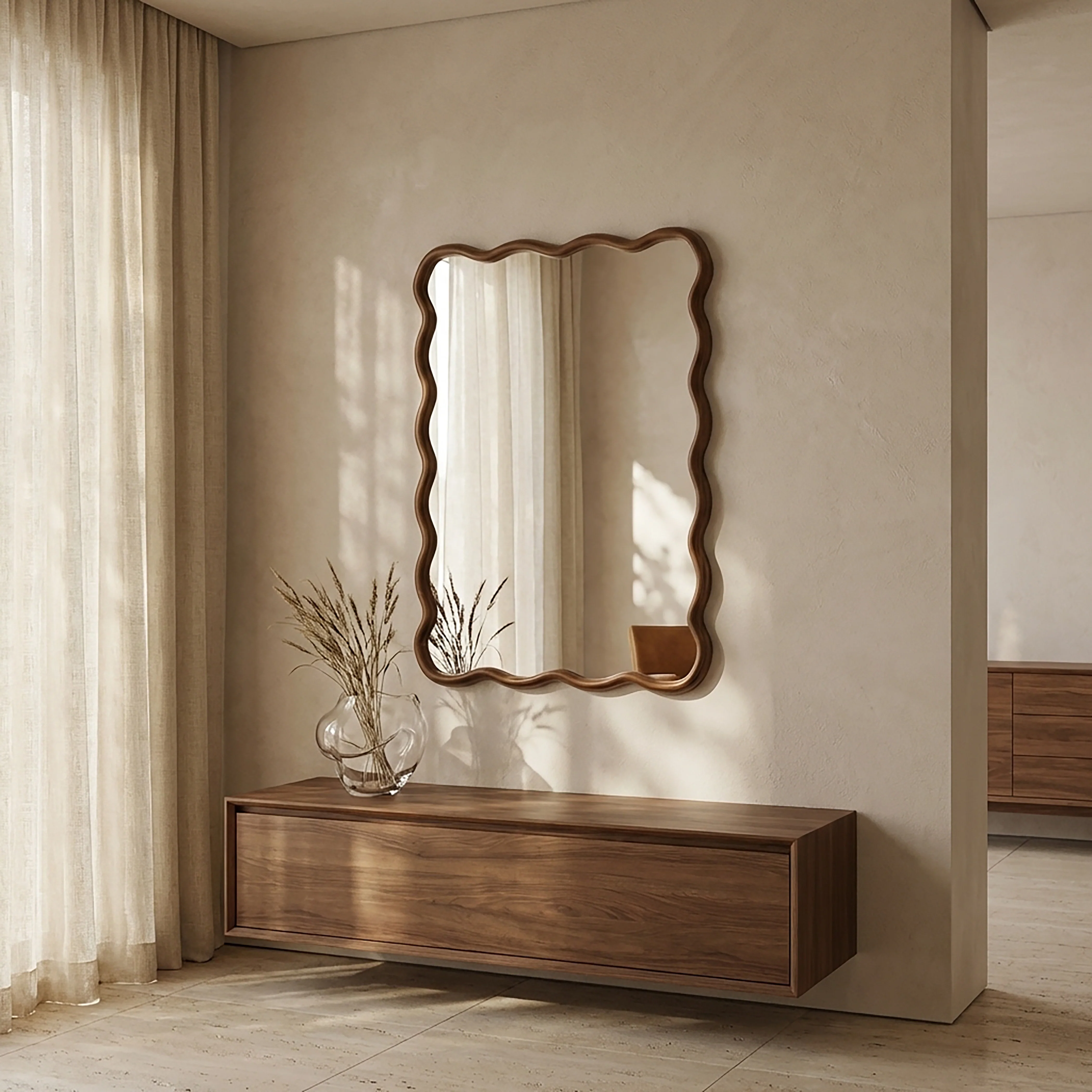 Osaka Wavy Wall Mirror, 101 x 71 cm | Walnut - Image 2