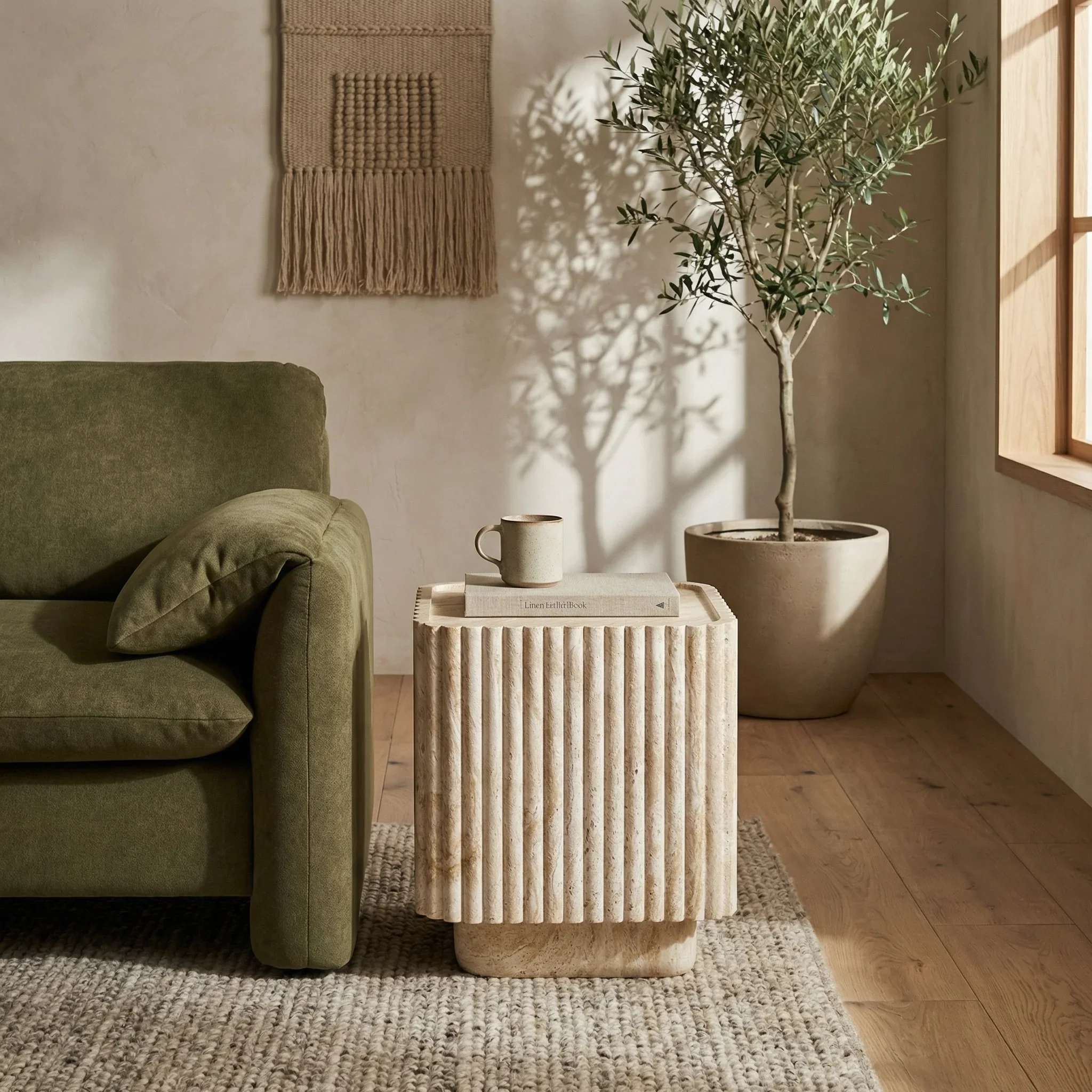 Osmond Square Side Table | Natural Travertine Effect