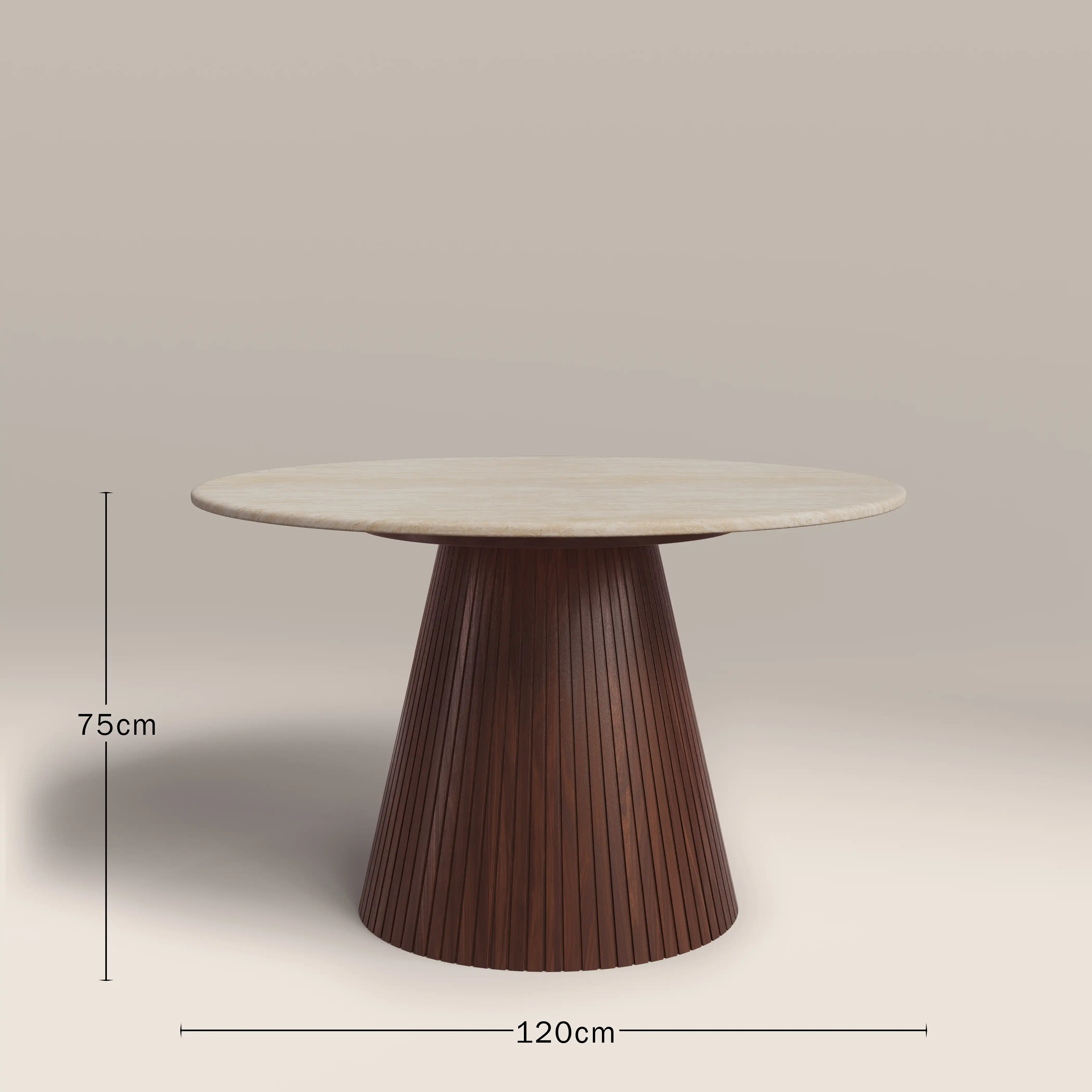 Oxborough 4 Seat Round Dining Table | Natural Travertine Effect Stone & Walnut - Image 5
