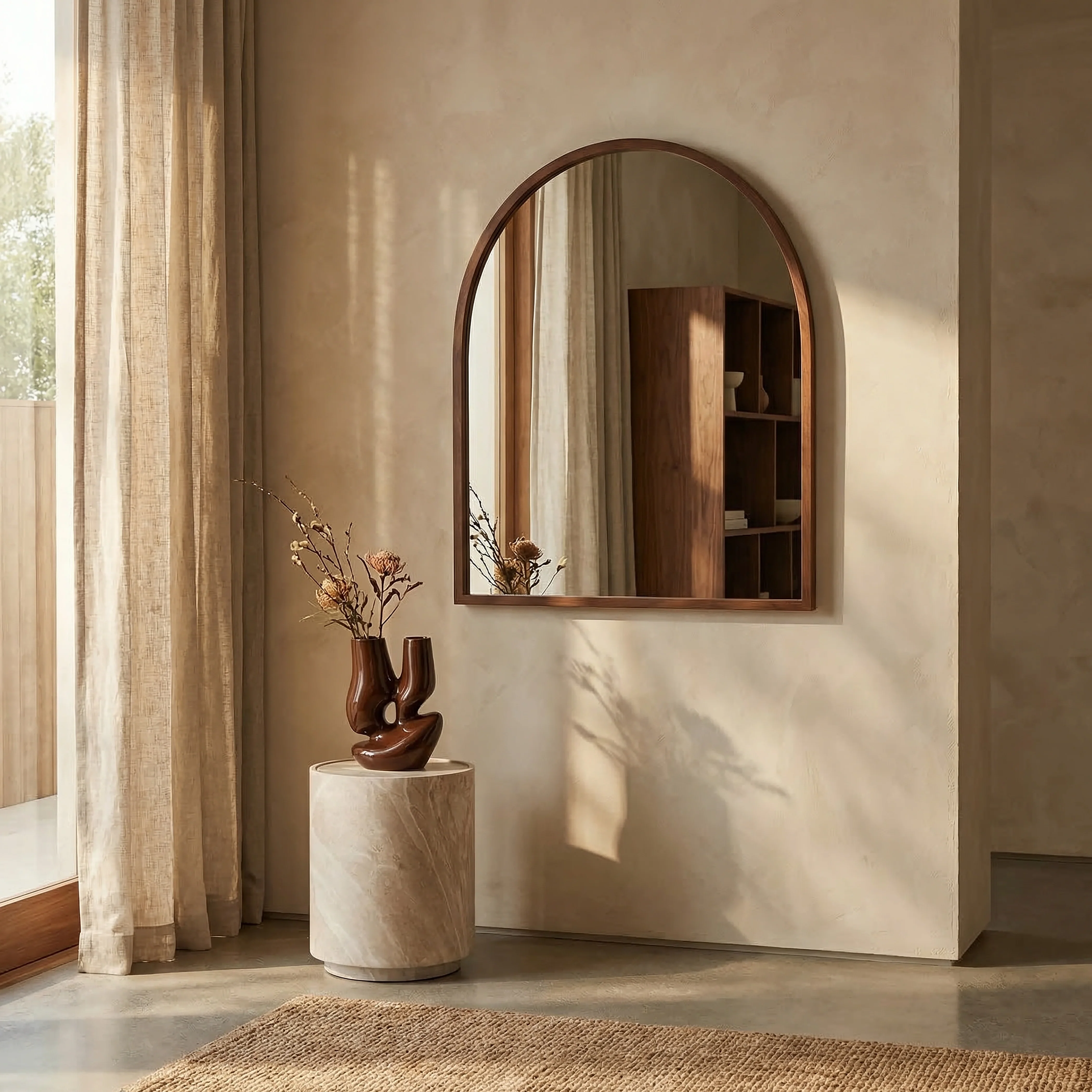 Oxleigh Arch Wall Mirror, 90 x 80 cm| Walnut