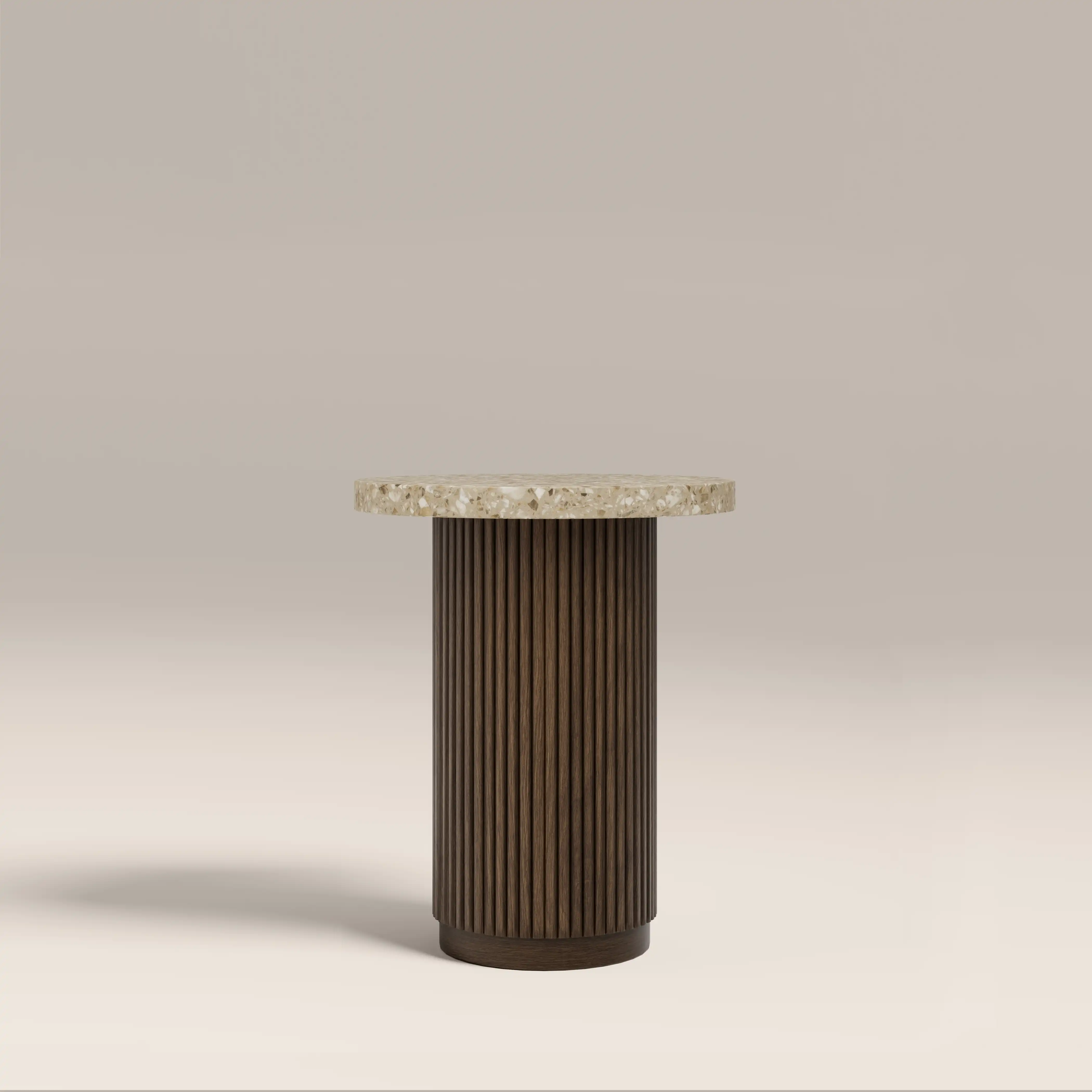 Pedersen Round Side Table | Cappuccino Brown Riverstone Marble & Walnut