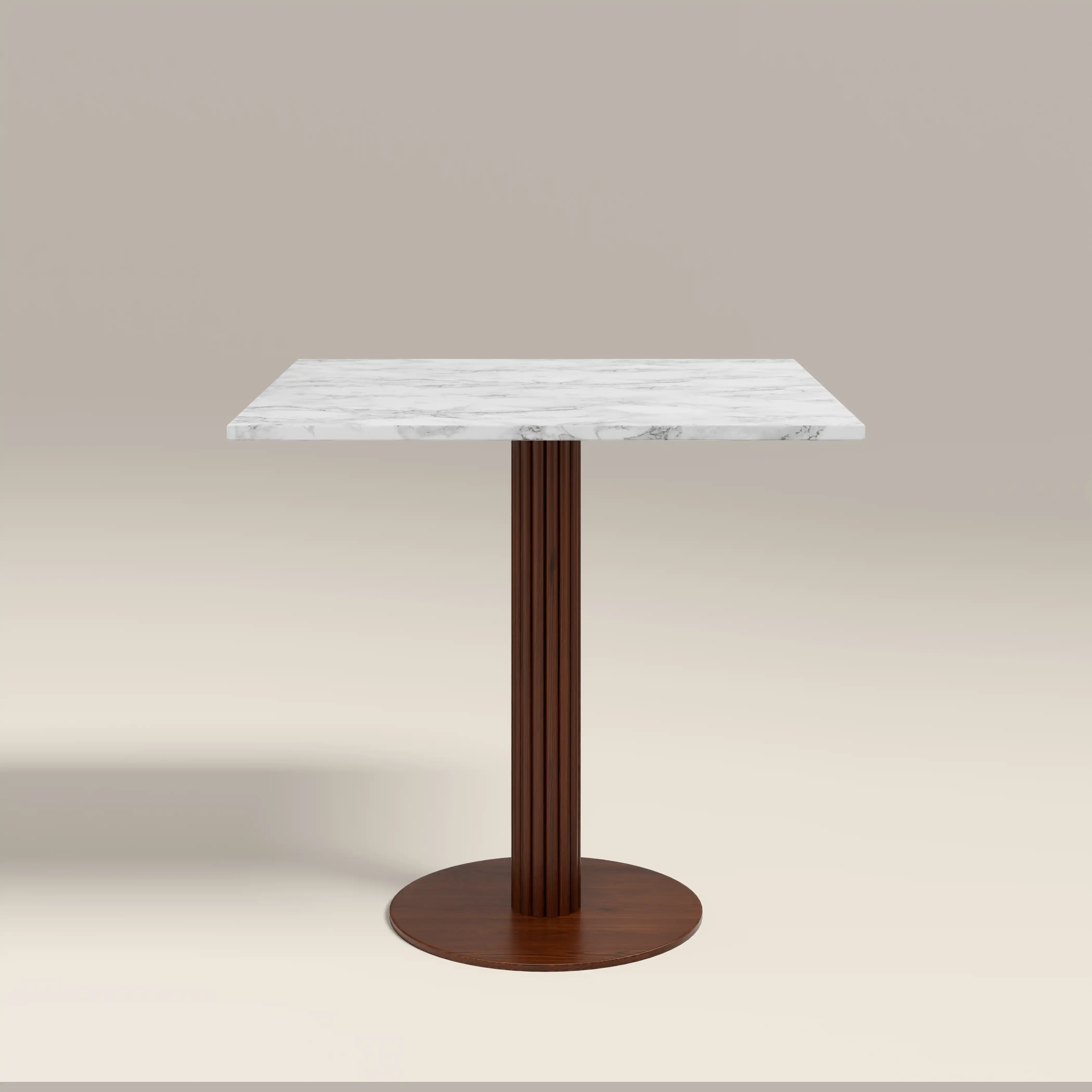 Rafferty 2 Seat Square Cafe Table | White Marble & Walnut - Image 2