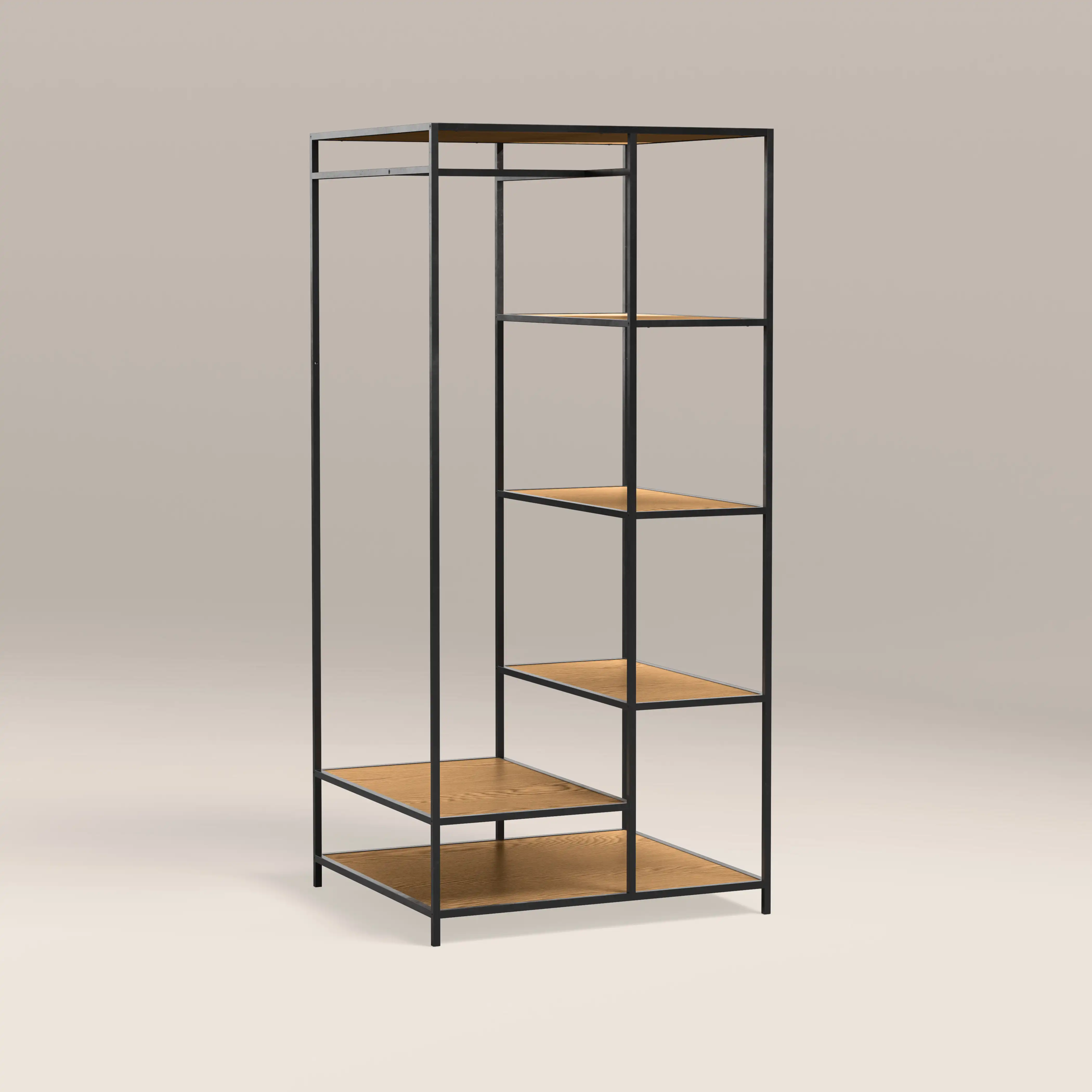 Seaford Open Wardrobe | Oak & Black - Image 2