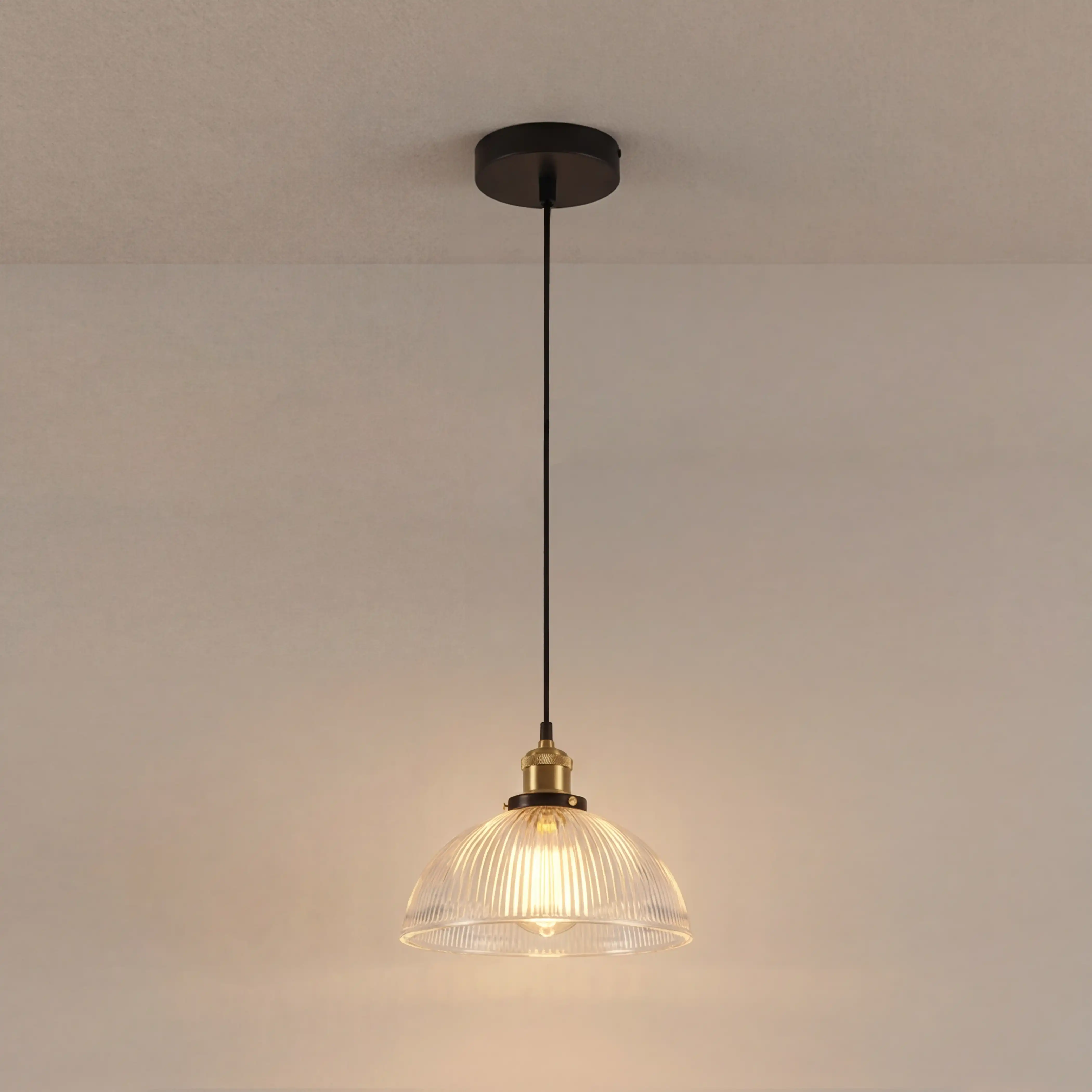 Sierra Ribbed Pendant Light | Ribbed Glass & Antique Brass - Image 3