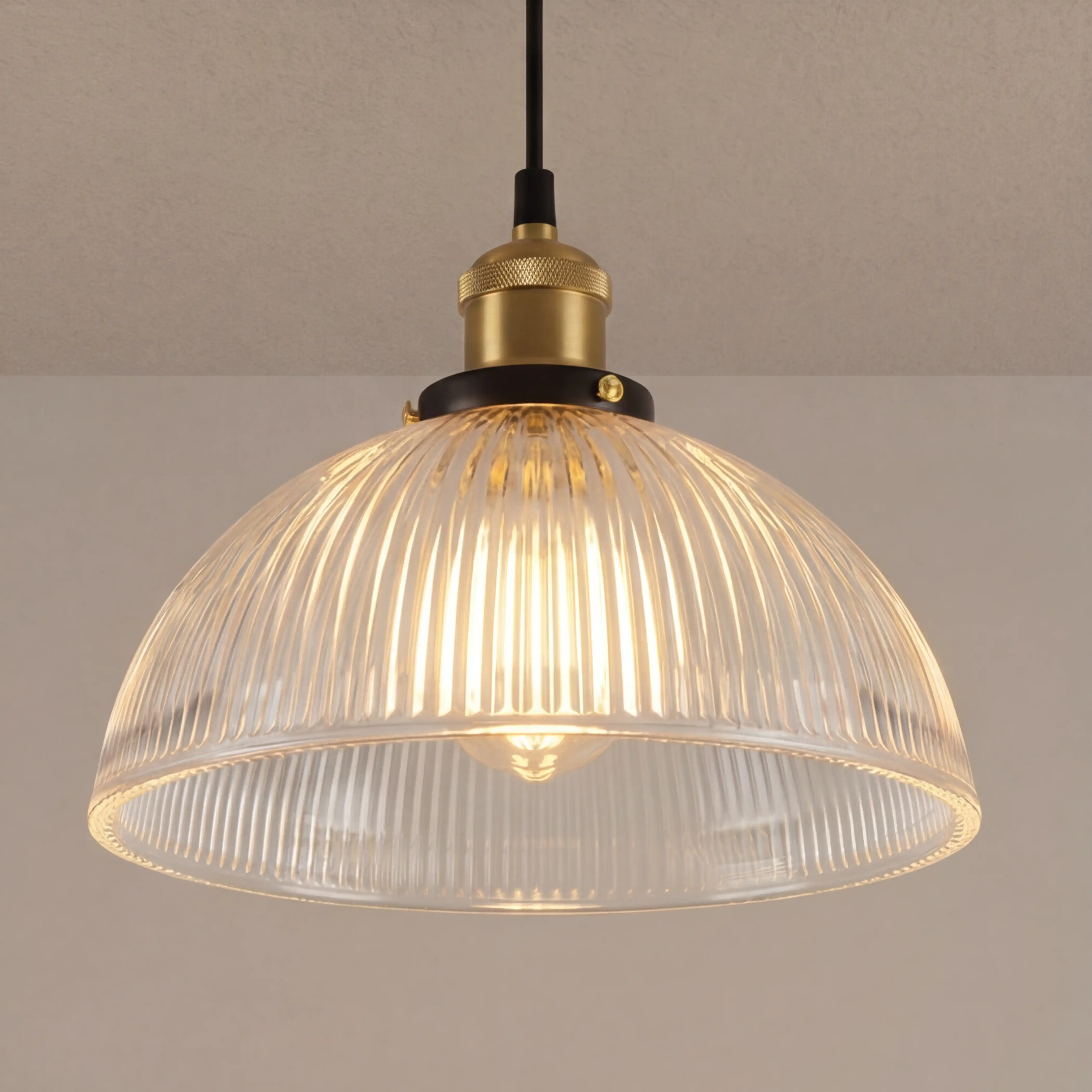 Sierra Ribbed Pendant Light | Ribbed Glass & Antique Brass - Image 5