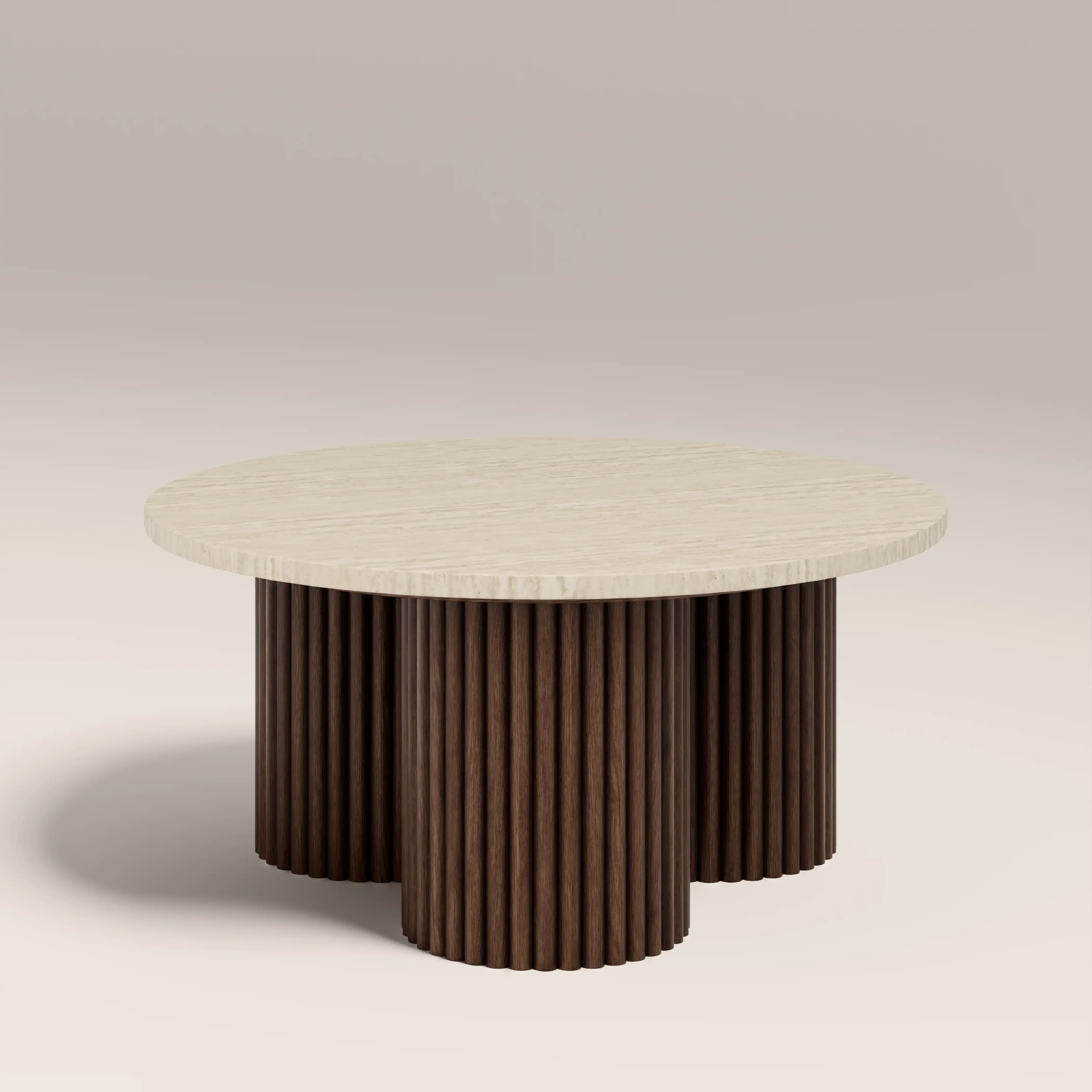 Skylar Round Coffee Table | Travertine & Walnut - Image 4