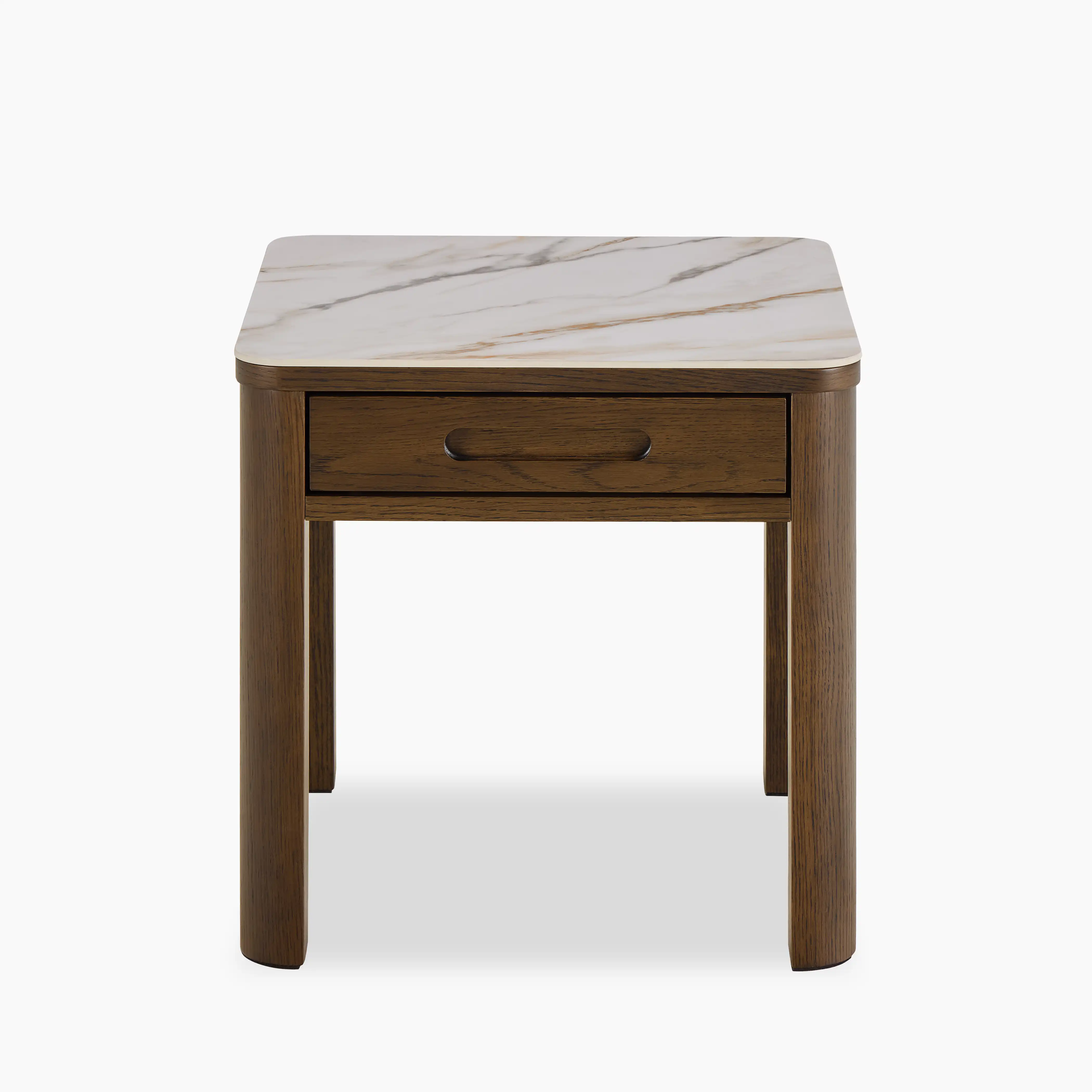 Southampton Square Bedside Table | Ecru Ceramic & Smoked Walnut