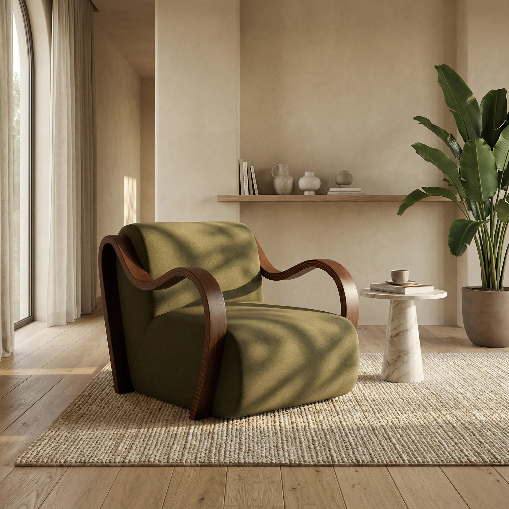 Talie Accent Chair | Moss Green Sustainable Mohair Velvet & Walnut