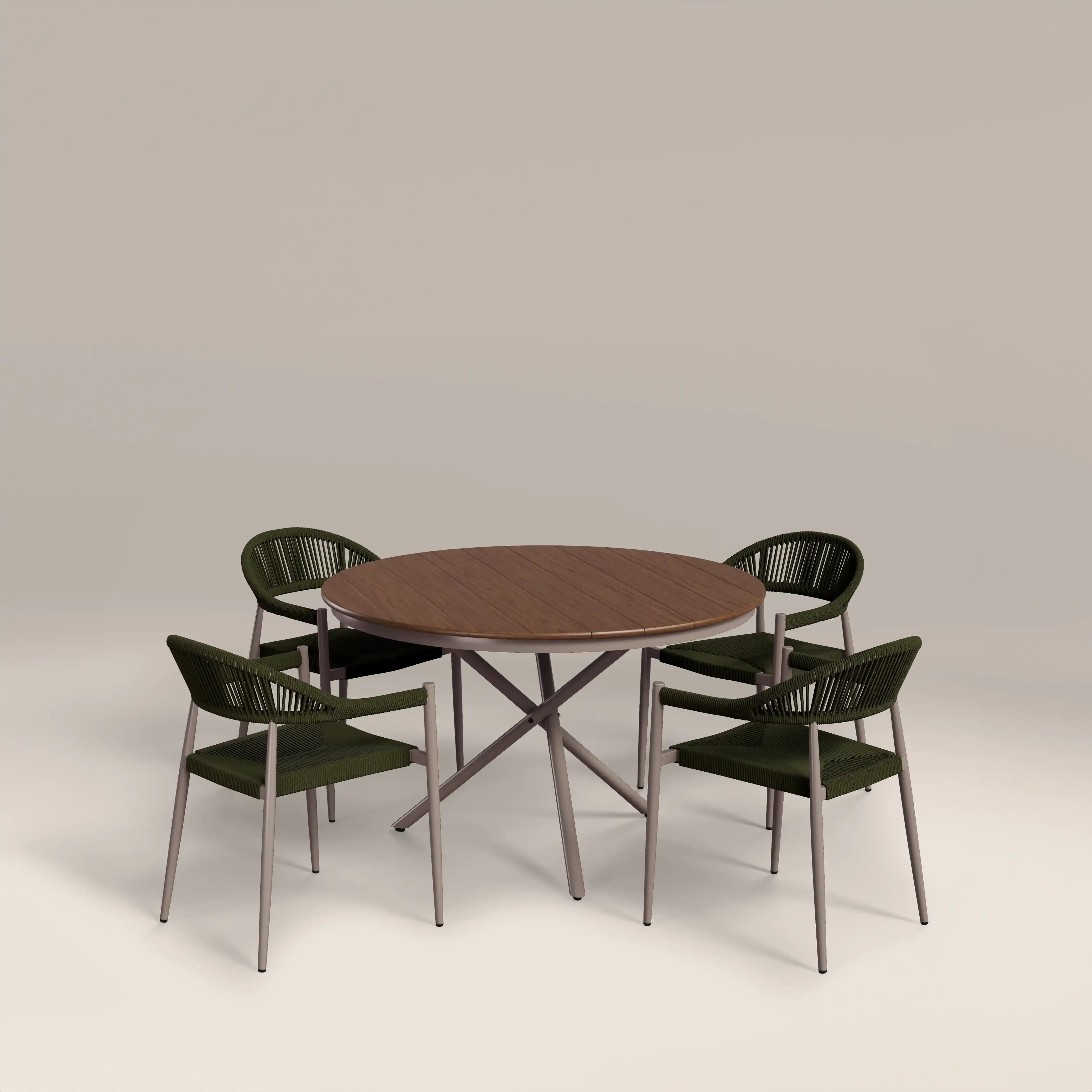 Tullio 4 Seat Garden Dining Set | Walnut & Olive Green - Image 3