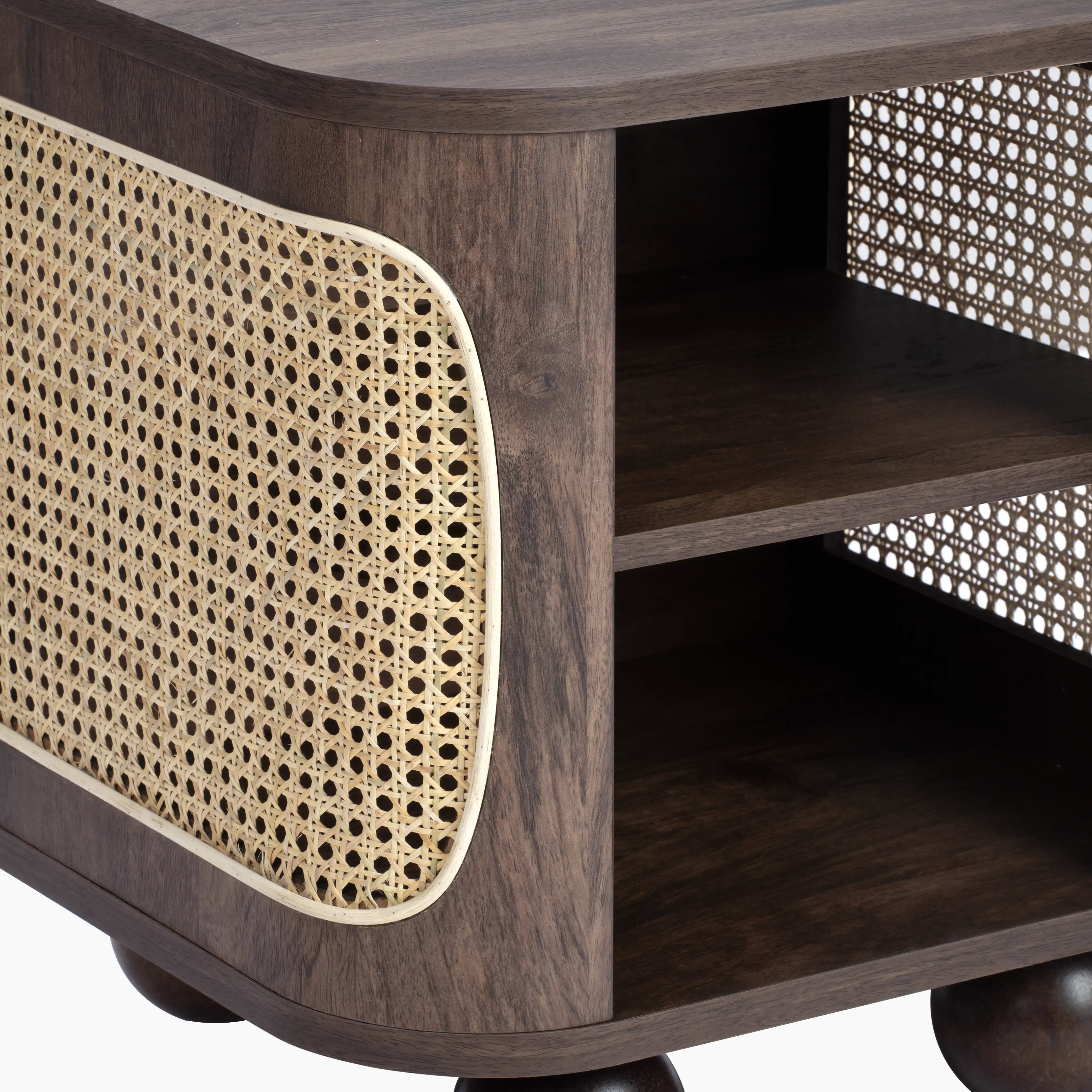 Una Square Wooden Side Table | Walnut & Cane - Image 3