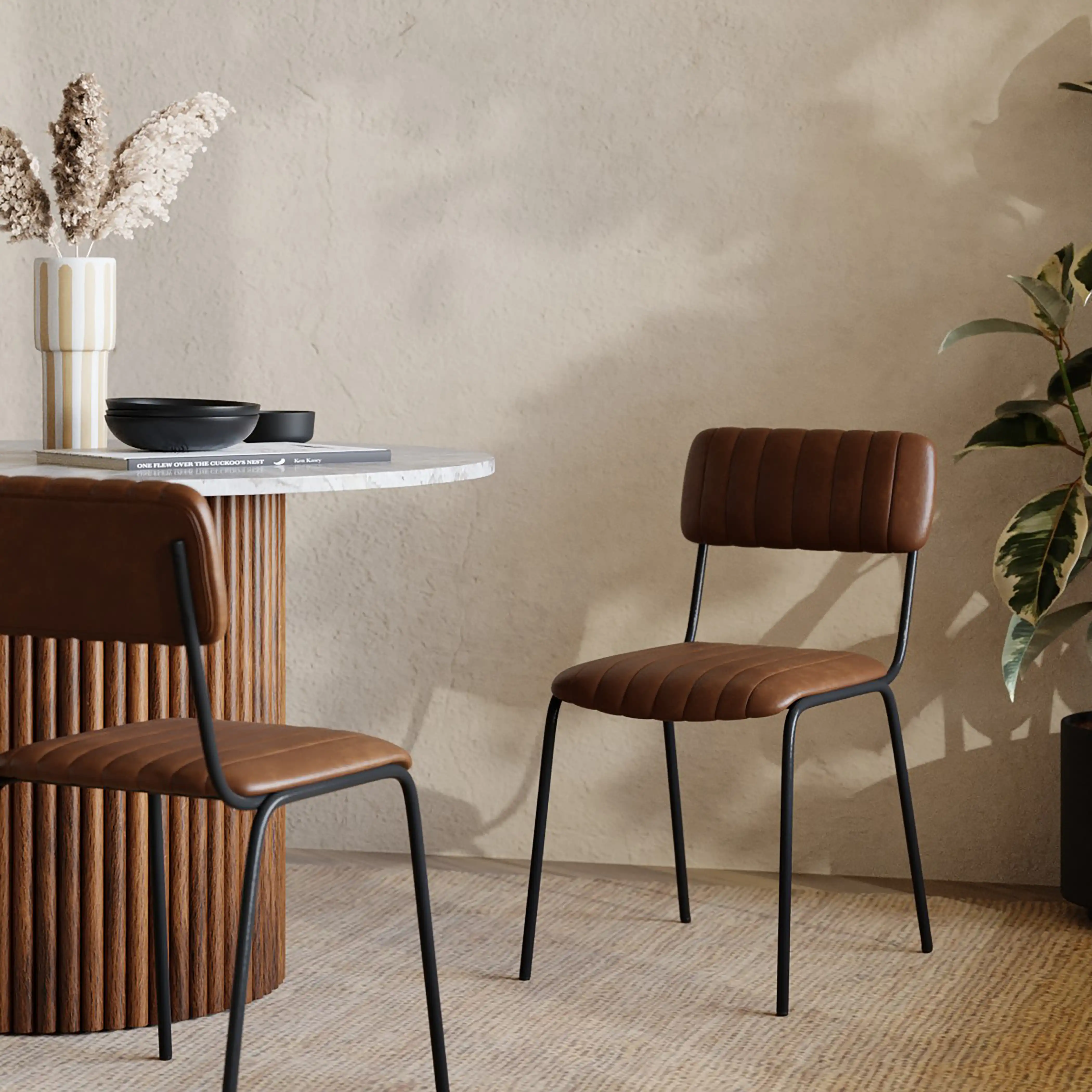 Weston Stackable Dining Chair | Vintage Tan Faux Leather & Black - Image 2
