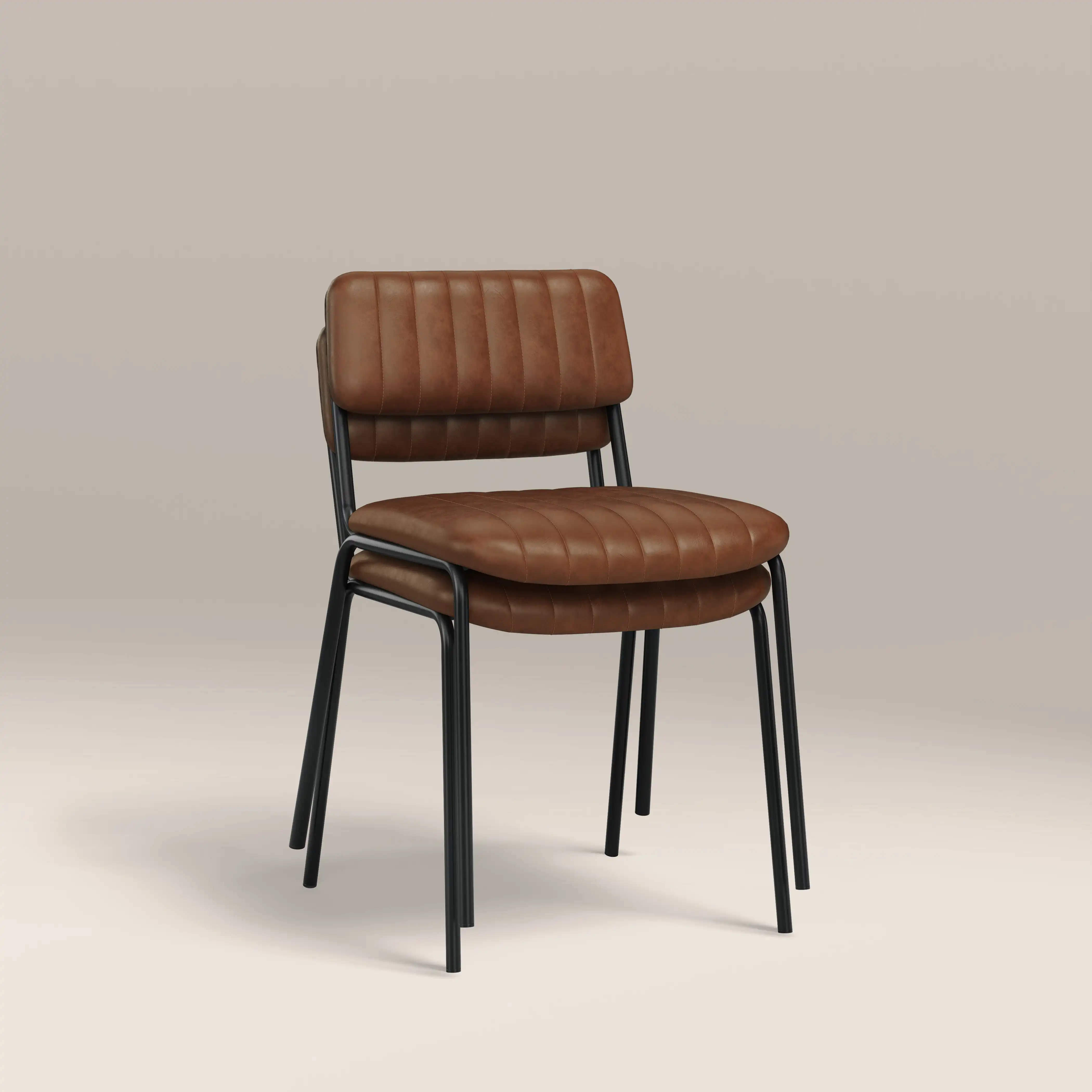 Weston Stackable Dining Chair | Vintage Tan Faux Leather & Black - Image 4