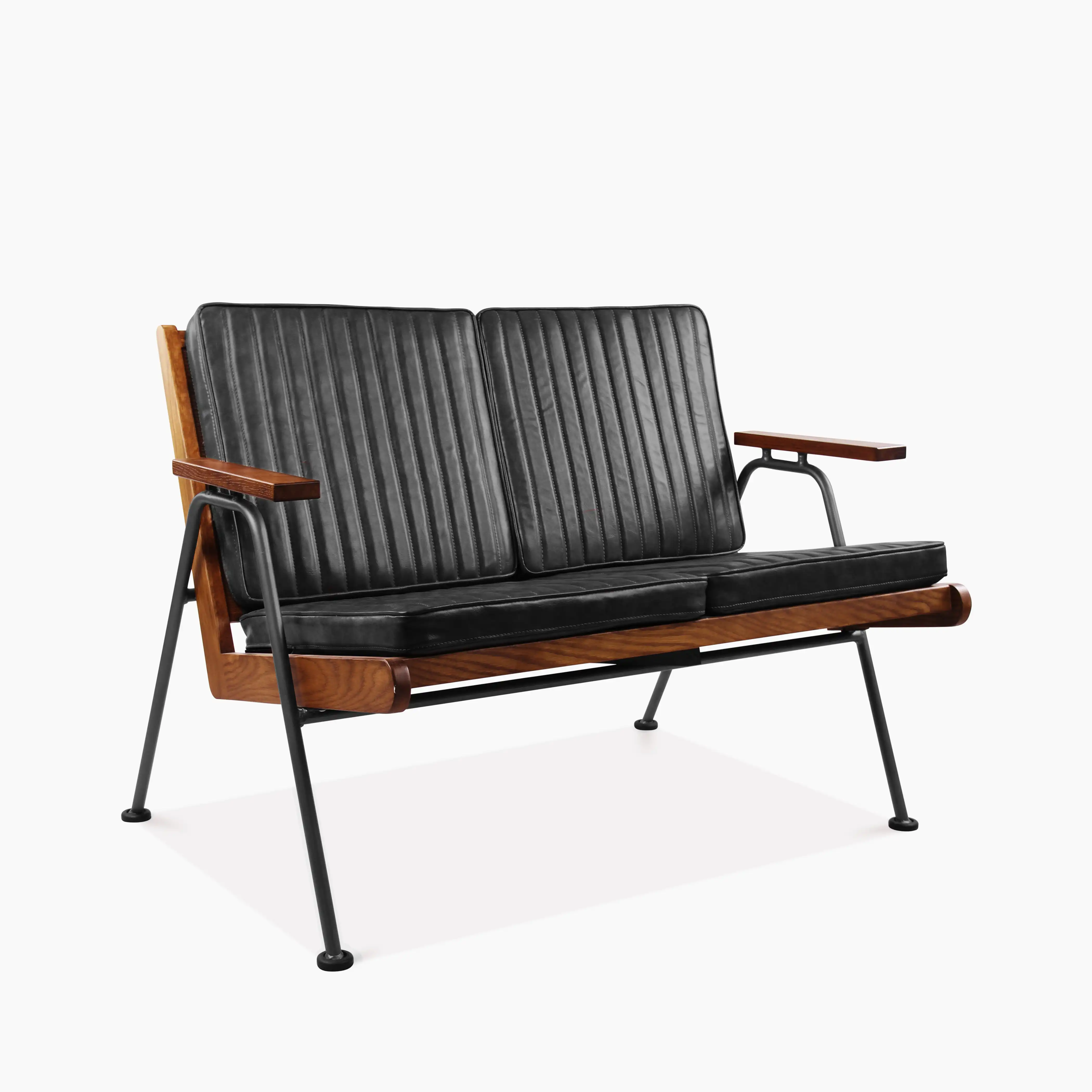 Wickham 2 Seater Sofa | Black Faux Leather & Walnut - Image 3