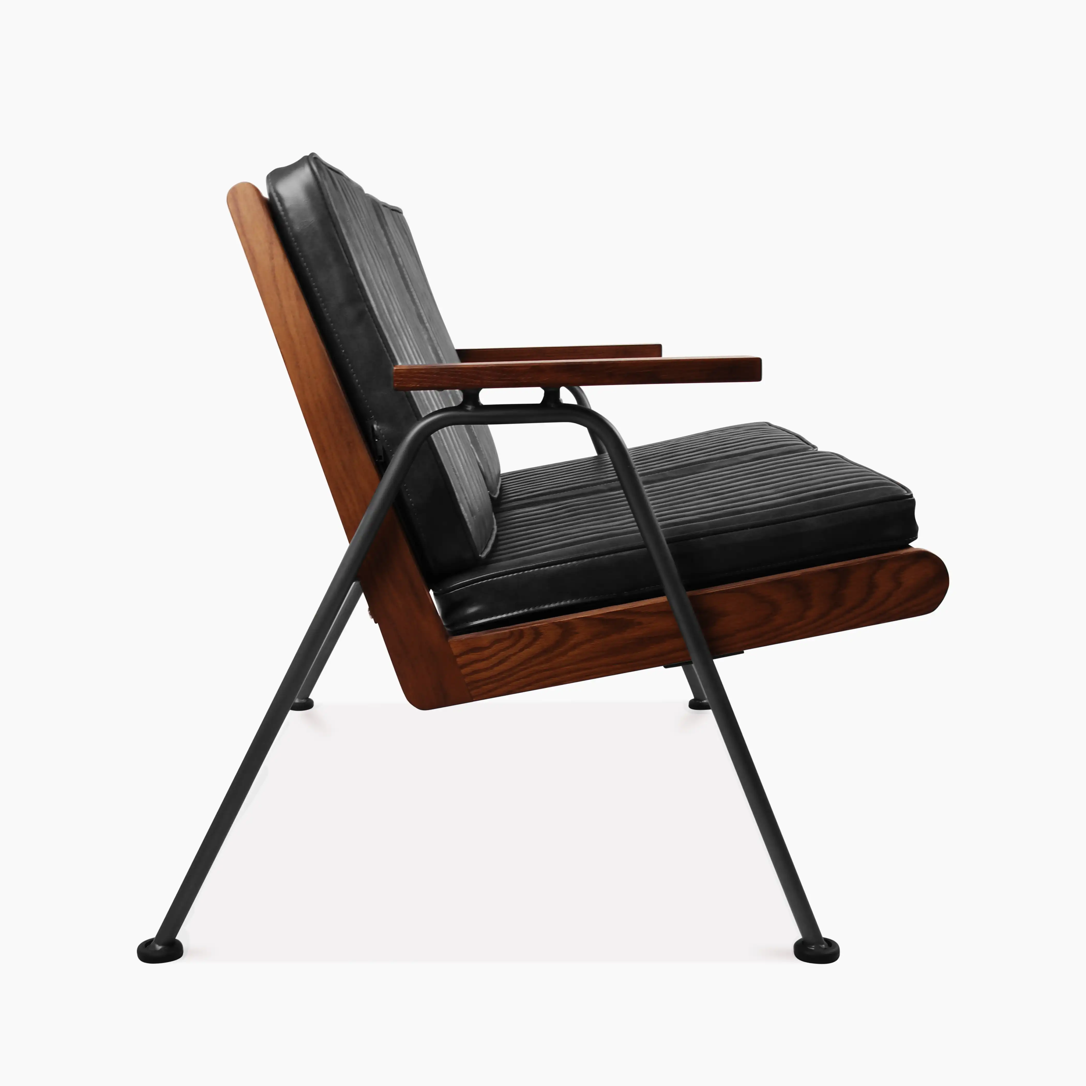 Wickham 2 Seater Sofa | Black Faux Leather & Walnut - Image 4