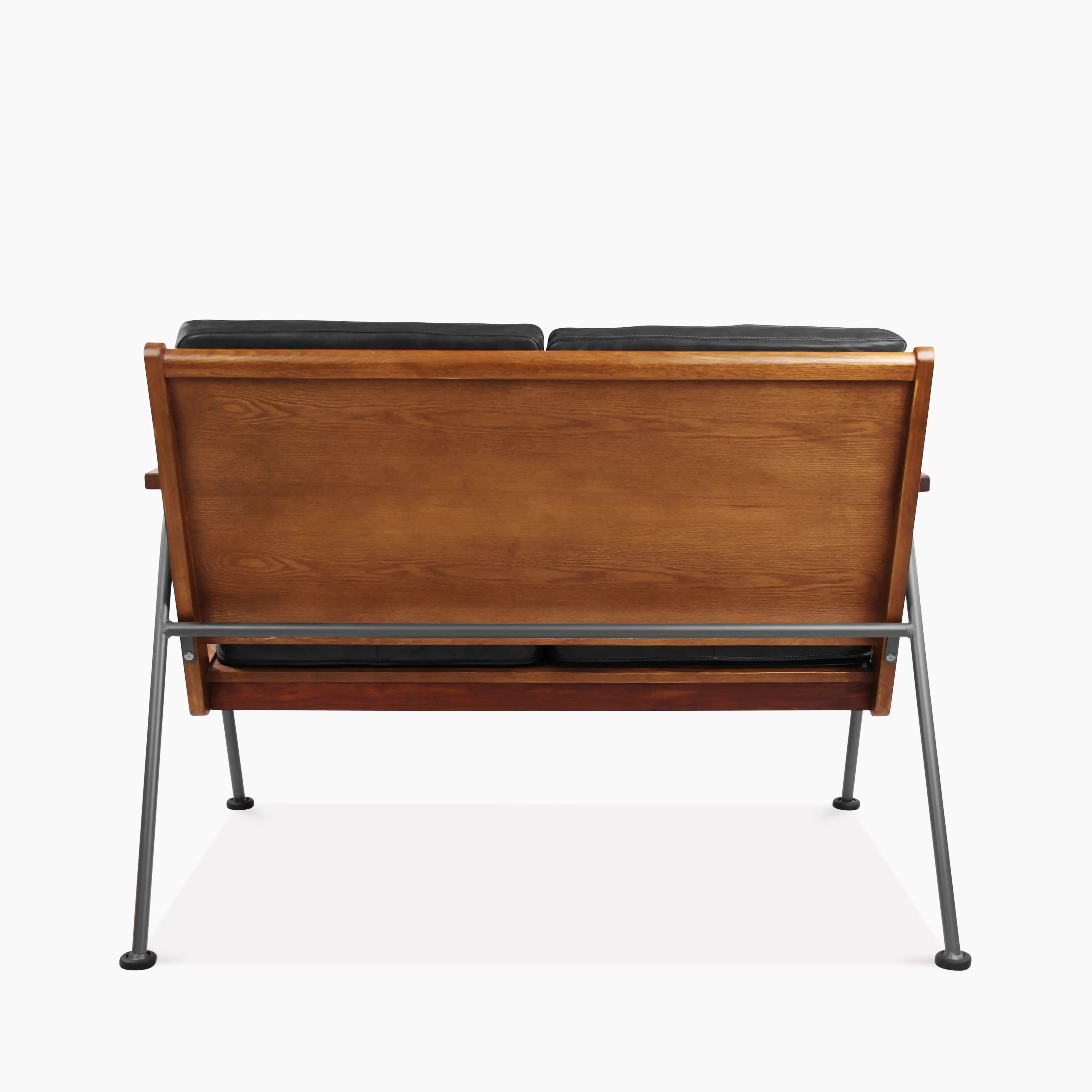 Wickham 2 Seater Sofa | Black Faux Leather & Walnut - Image 5