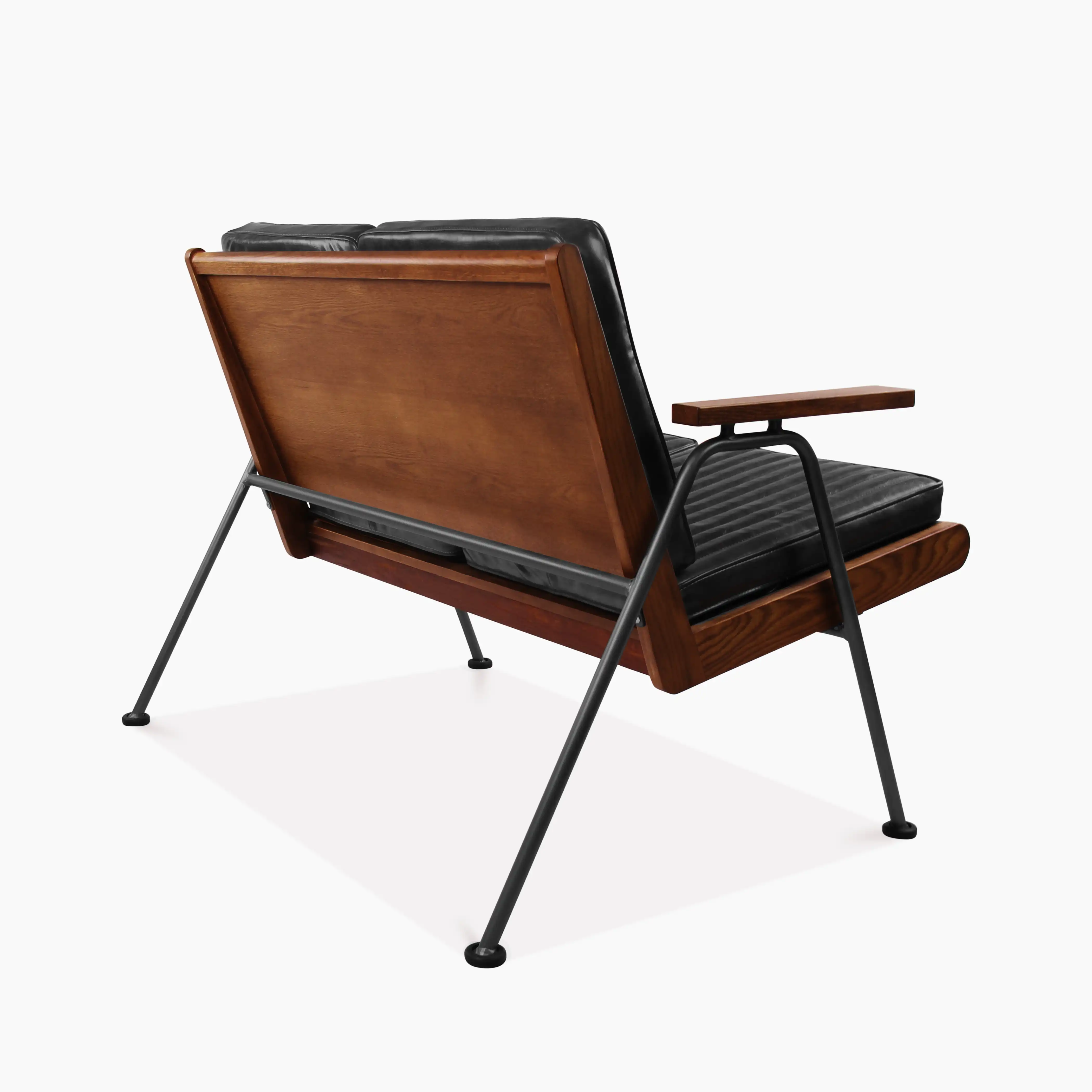 Wickham 2 Seater Sofa | Black Faux Leather & Walnut - Image 6