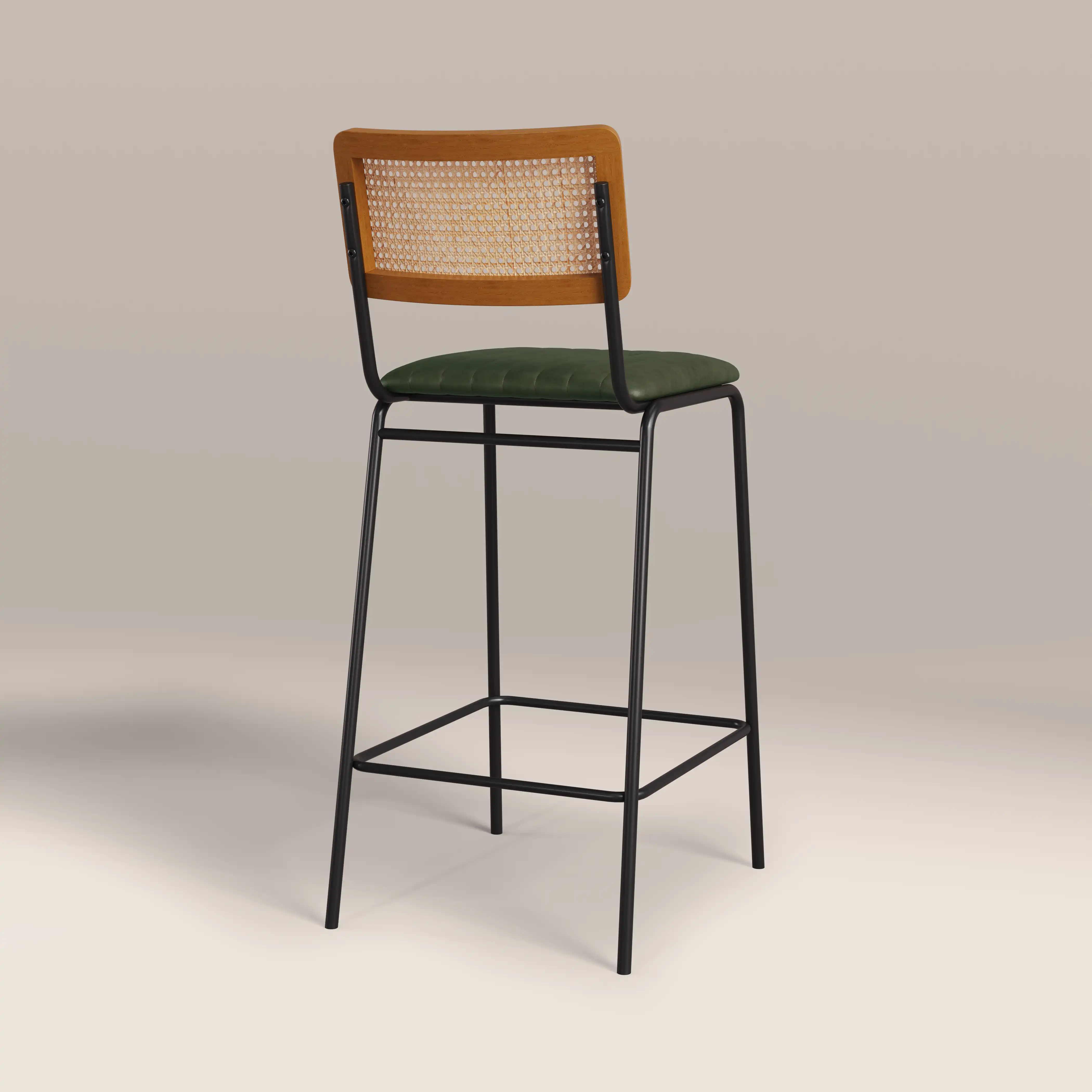 Boston Kitchen Stool With Backrest | Dark Green Faux Leather & Gunmetal - Image 3