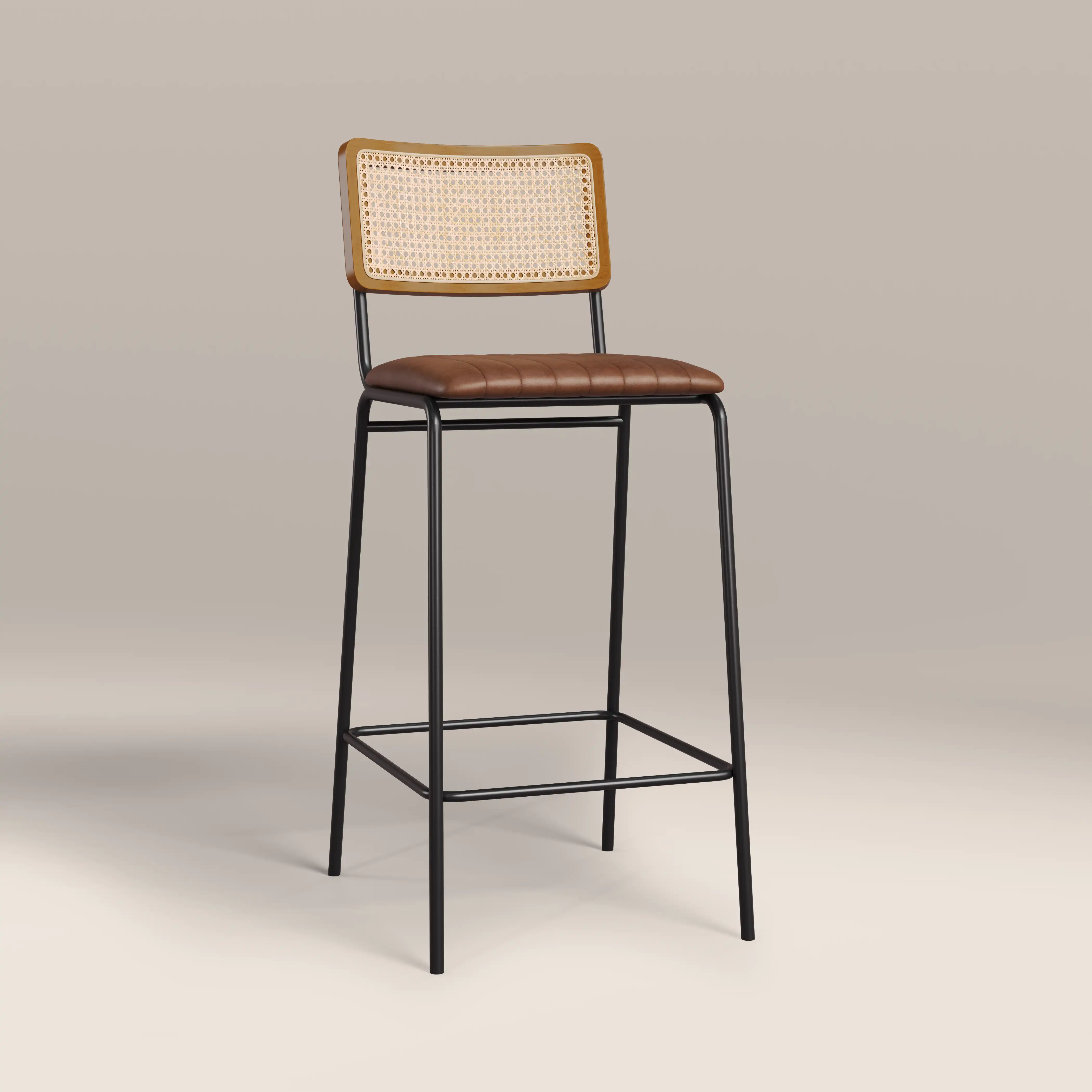 Willis Bar Stool | Vintage Tan Faux Leather & Black - Image 4
