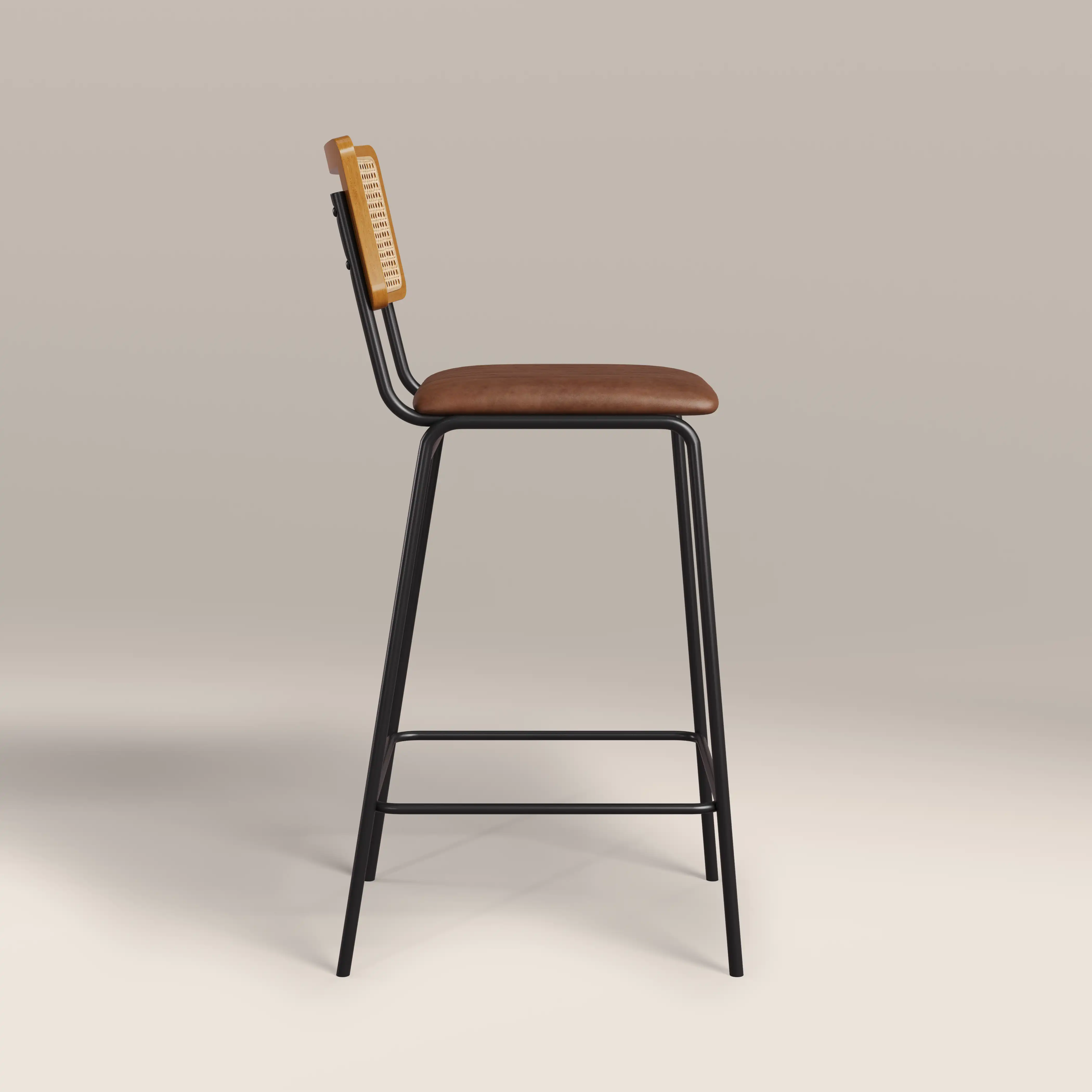 Willis Bar Stool | Vintage Tan Faux Leather & Black - Image 5