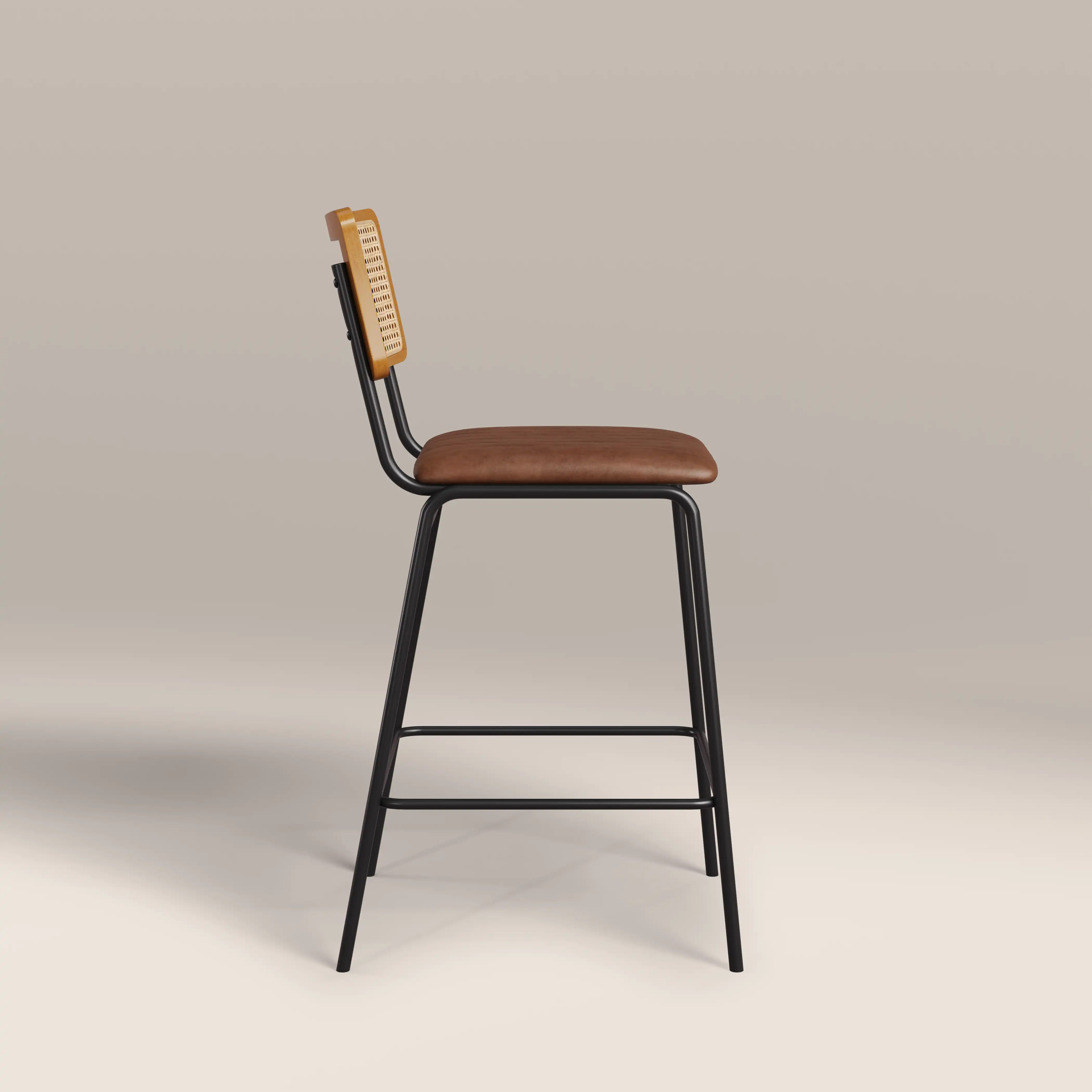 Willis Kitchen Stool | Vintage Tan Faux Leather & Black - Image 4