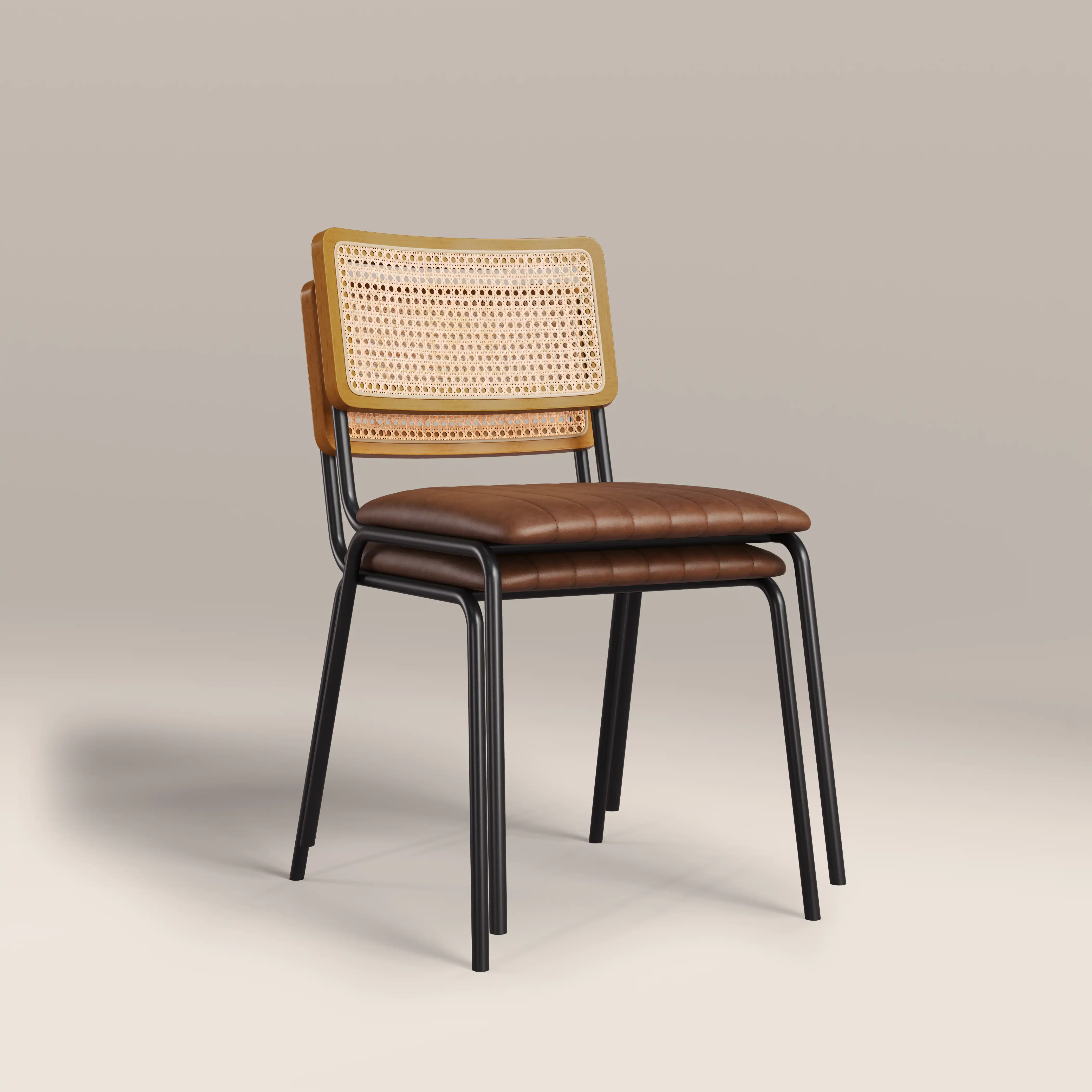 Willis Stackable Dining Chair | Vintage Tan Faux Leather & Black - Image 6