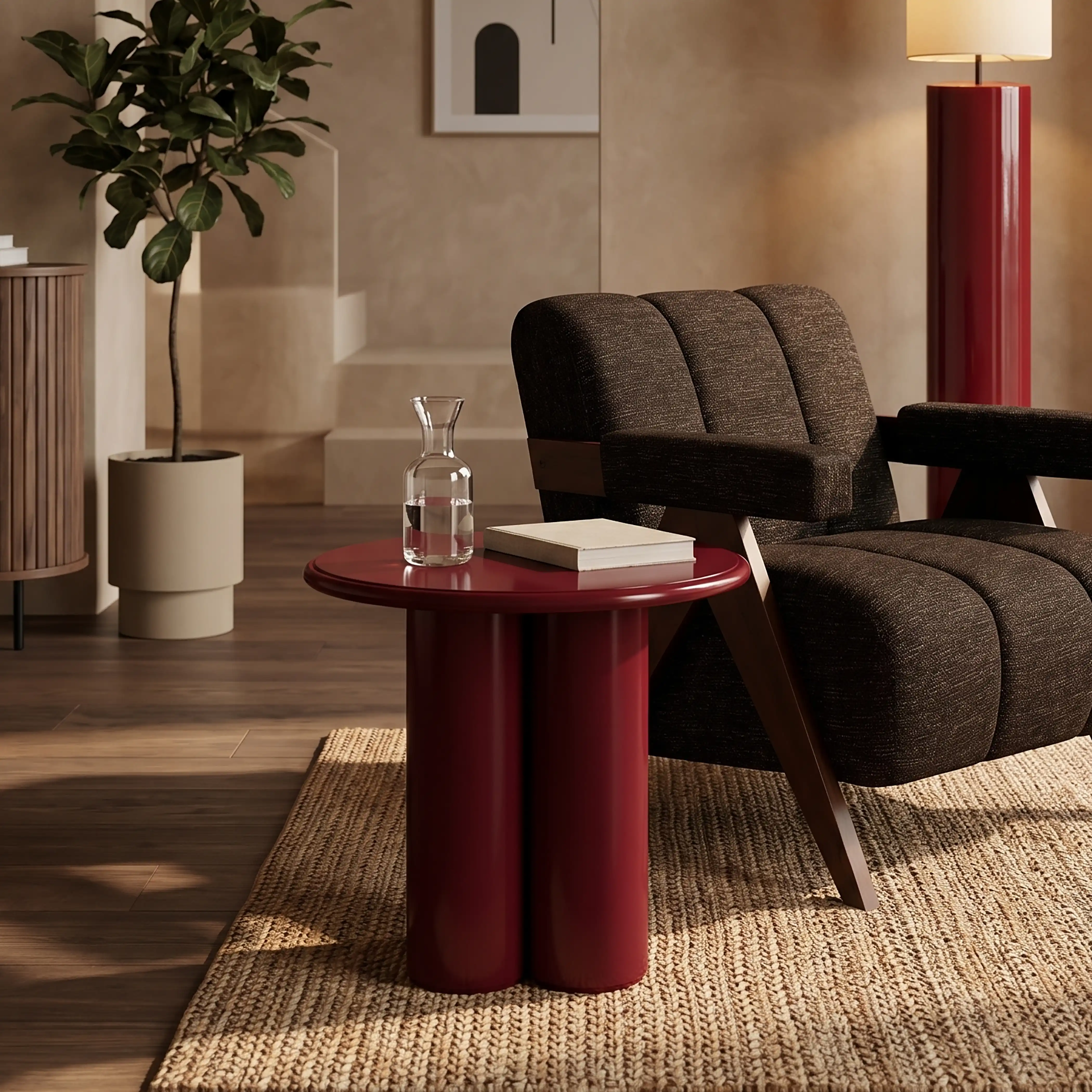 Zoey Round Side Table | Wine Red - Image 2
